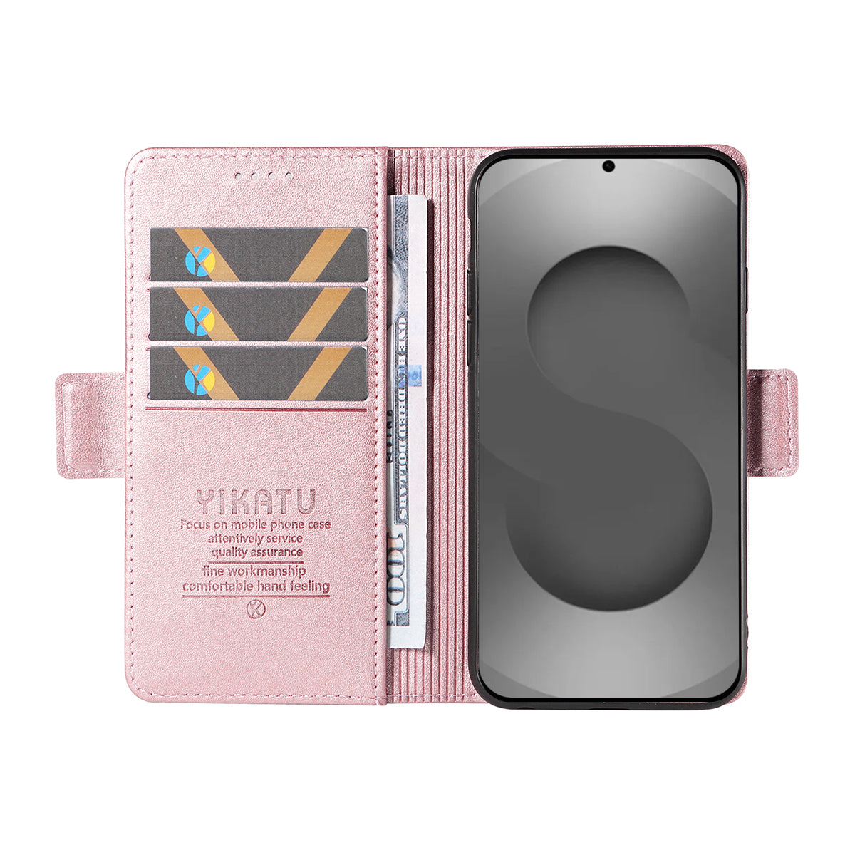 For-Samsung-Galaxy-S26-Ultra-Wallet-Phone-Case-YIKATU-YK-003-Leather-Stand-Cover-Rose-Gold