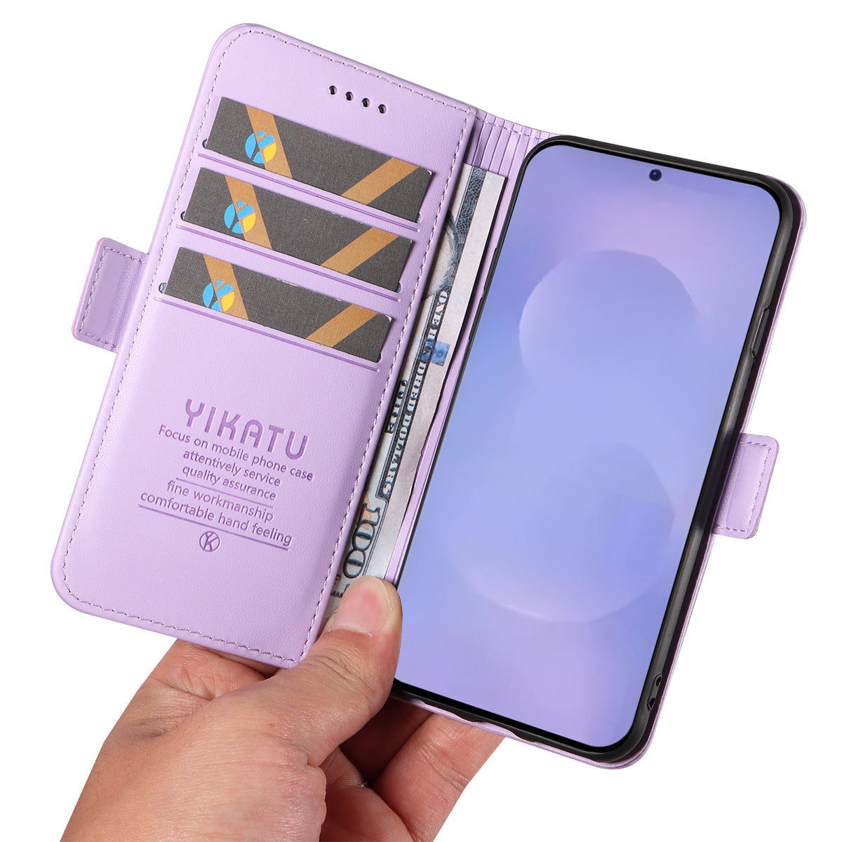 For-Samsung-Galaxy-S26-/-S26-Pro-Wallet-Phone-Case-YIKATU-YK-003-Leather-Stand-Cover-Light-Purple