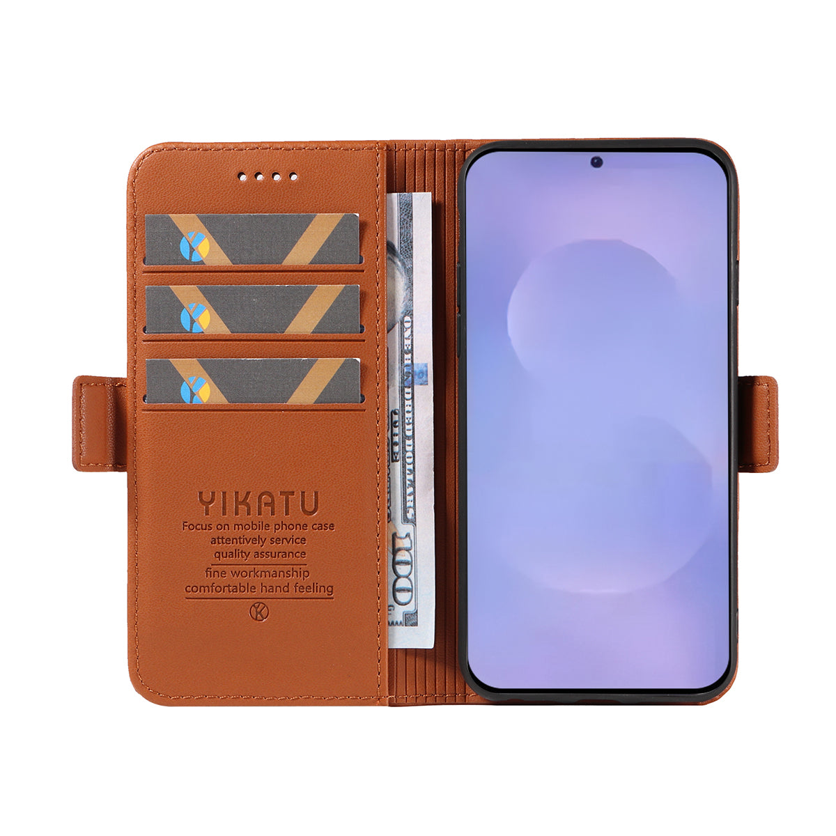 For-Samsung-Galaxy-S26-/-S26-Pro-Wallet-Phone-Case-YIKATU-YK-003-Leather-Stand-Cover-Brown