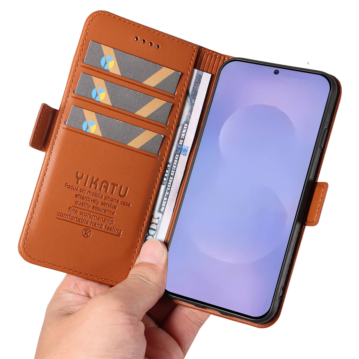 For-Samsung-Galaxy-S26-/-S26-Pro-Wallet-Phone-Case-YIKATU-YK-003-Leather-Stand-Cover-Brown