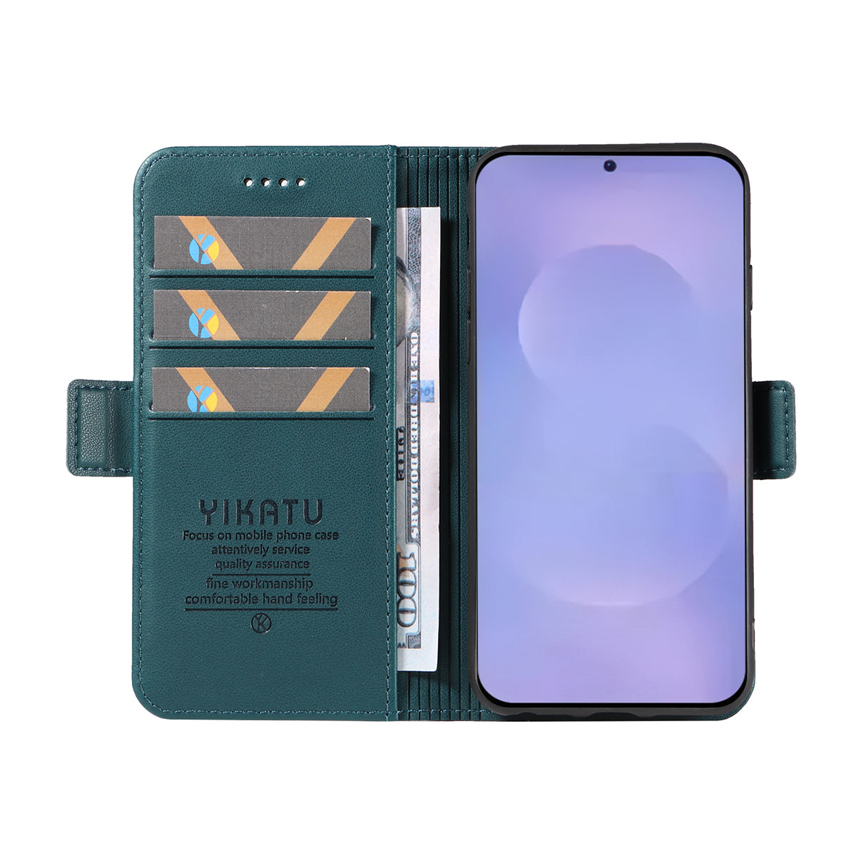 For-Samsung-Galaxy-S26-/-S26-Pro-Wallet-Phone-Case-YIKATU-YK-003-Leather-Stand-Cover-Green