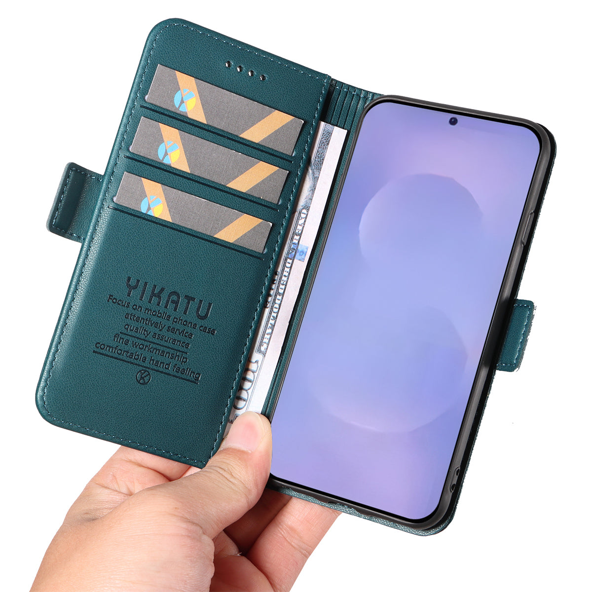 For-Samsung-Galaxy-S26-/-S26-Pro-Wallet-Phone-Case-YIKATU-YK-003-Leather-Stand-Cover-Green