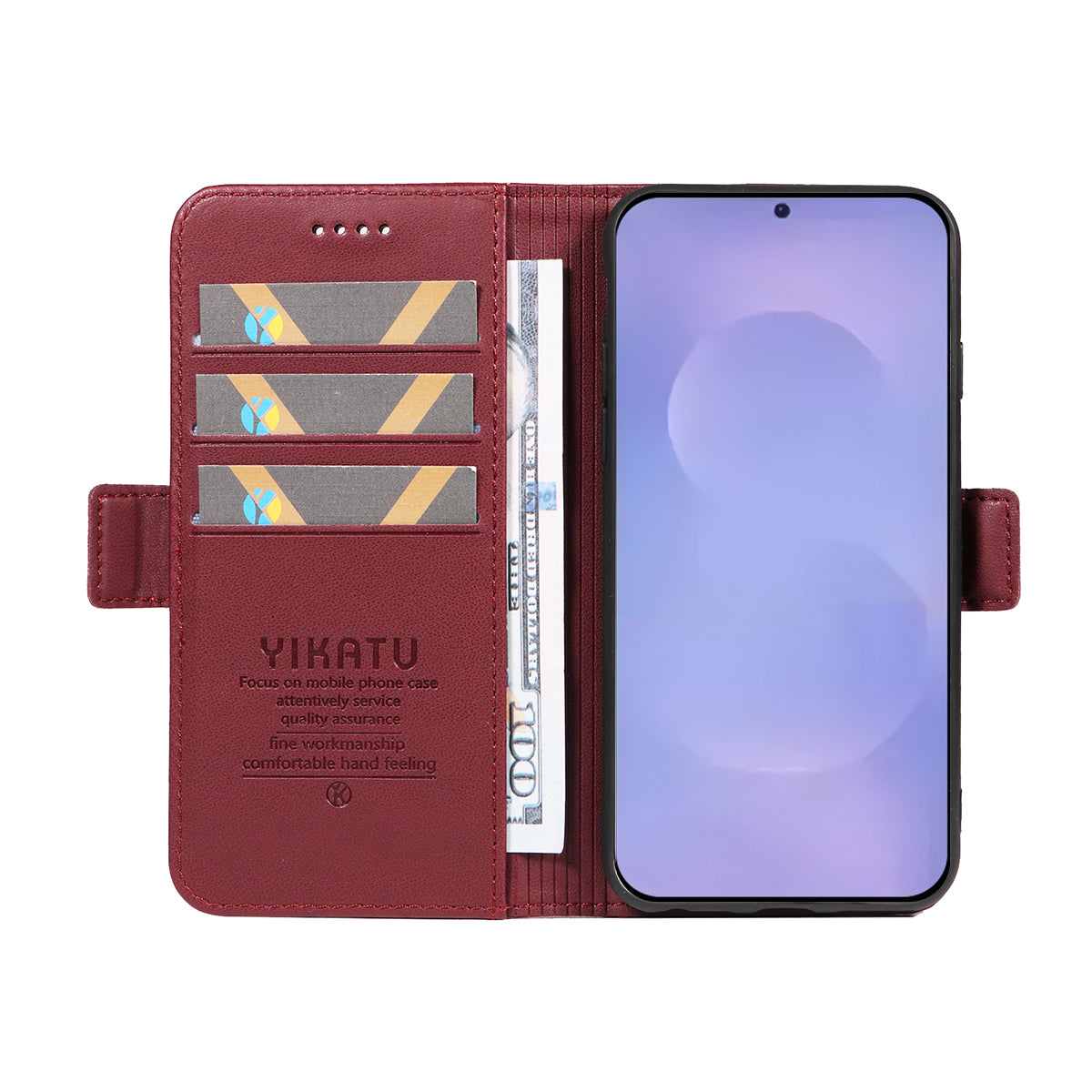 For-Samsung-Galaxy-S26-/-S26-Pro-Wallet-Phone-Case-YIKATU-YK-003-Leather-Stand-Cover-Wine-Red