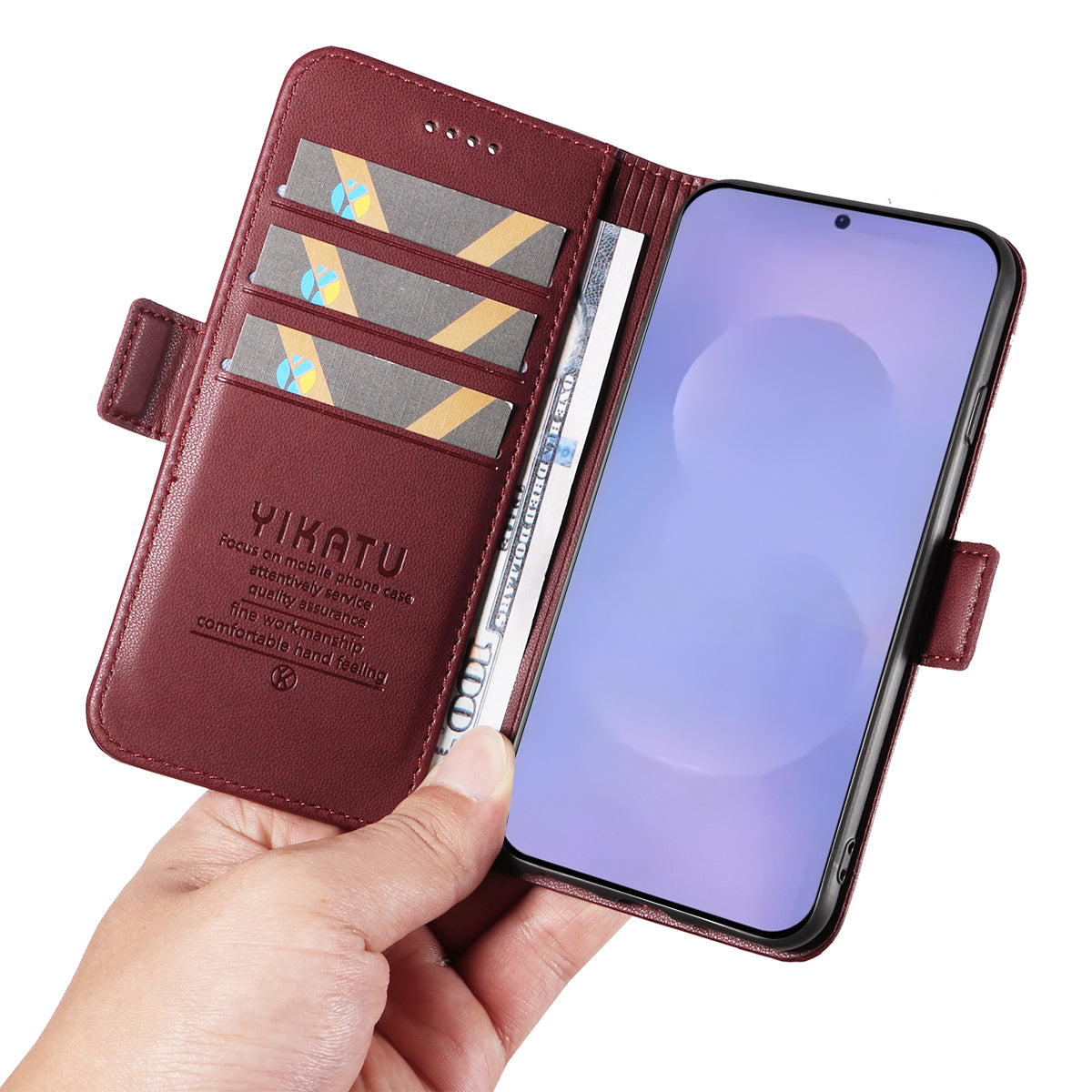 For-Samsung-Galaxy-S26-/-S26-Pro-Wallet-Phone-Case-YIKATU-YK-003-Leather-Stand-Cover-Wine-Red