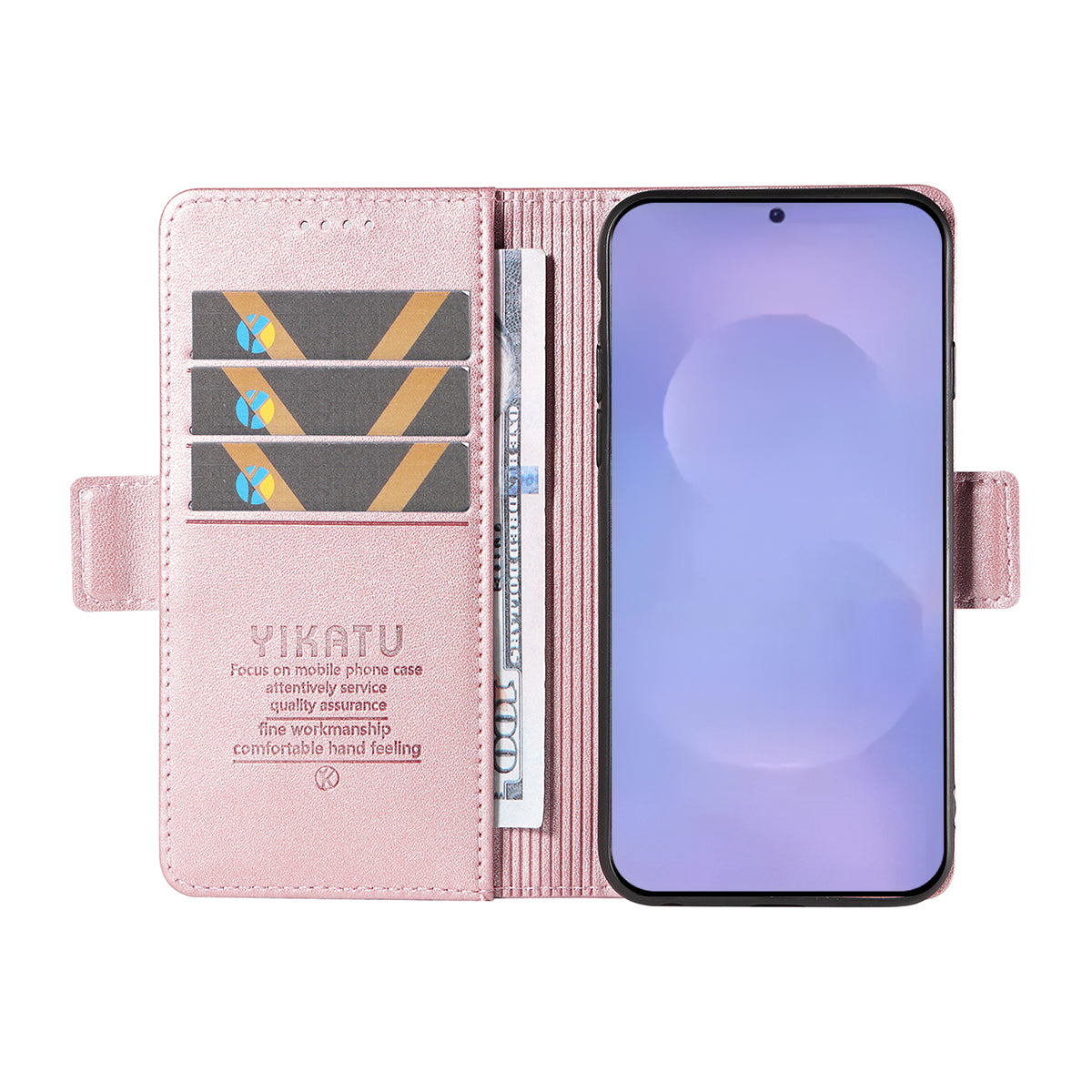 For-Samsung-Galaxy-S26-/-S26-Pro-Wallet-Phone-Case-YIKATU-YK-003-Leather-Stand-Cover-Rose-Gold