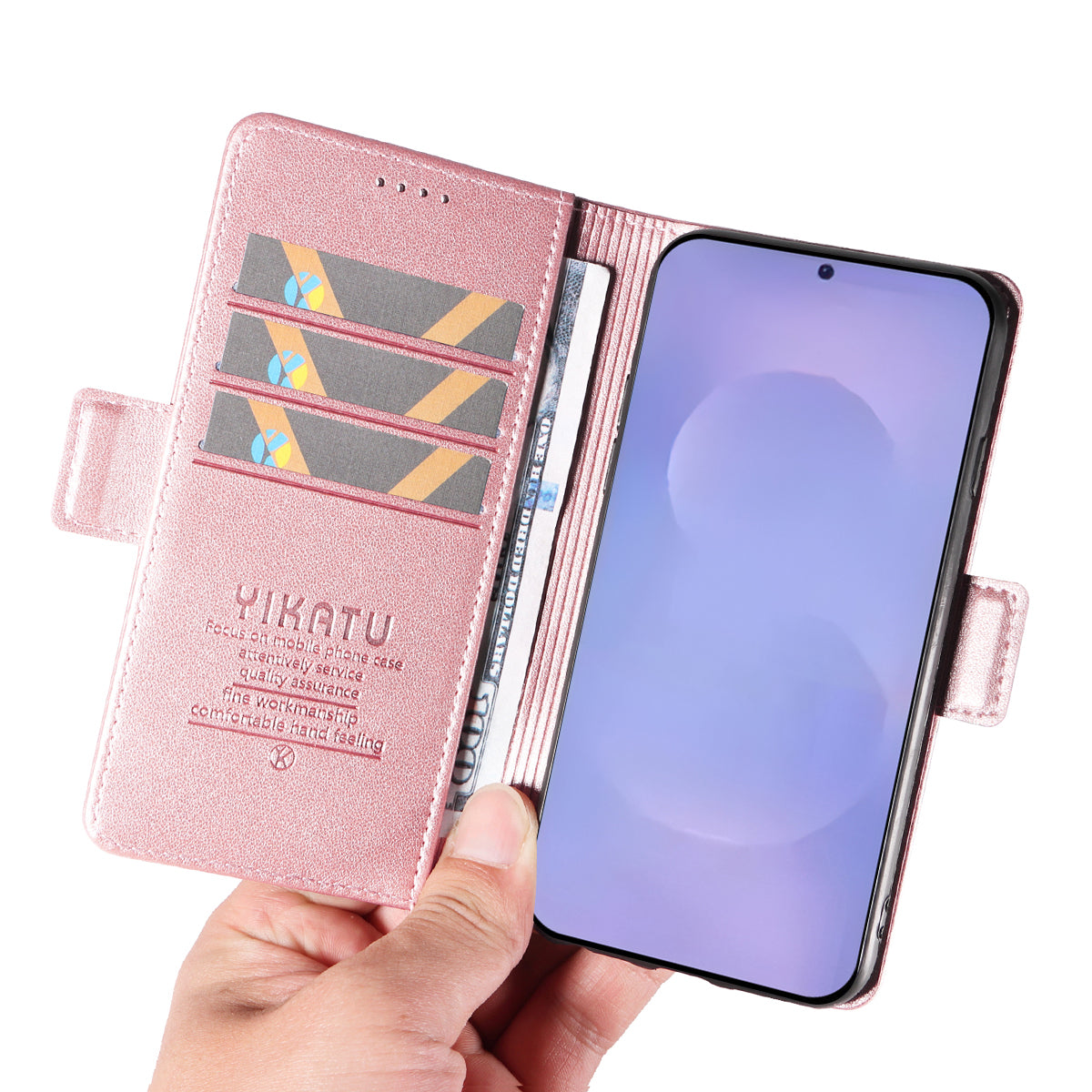 For-Samsung-Galaxy-S26-/-S26-Pro-Wallet-Phone-Case-YIKATU-YK-003-Leather-Stand-Cover-Rose-Gold