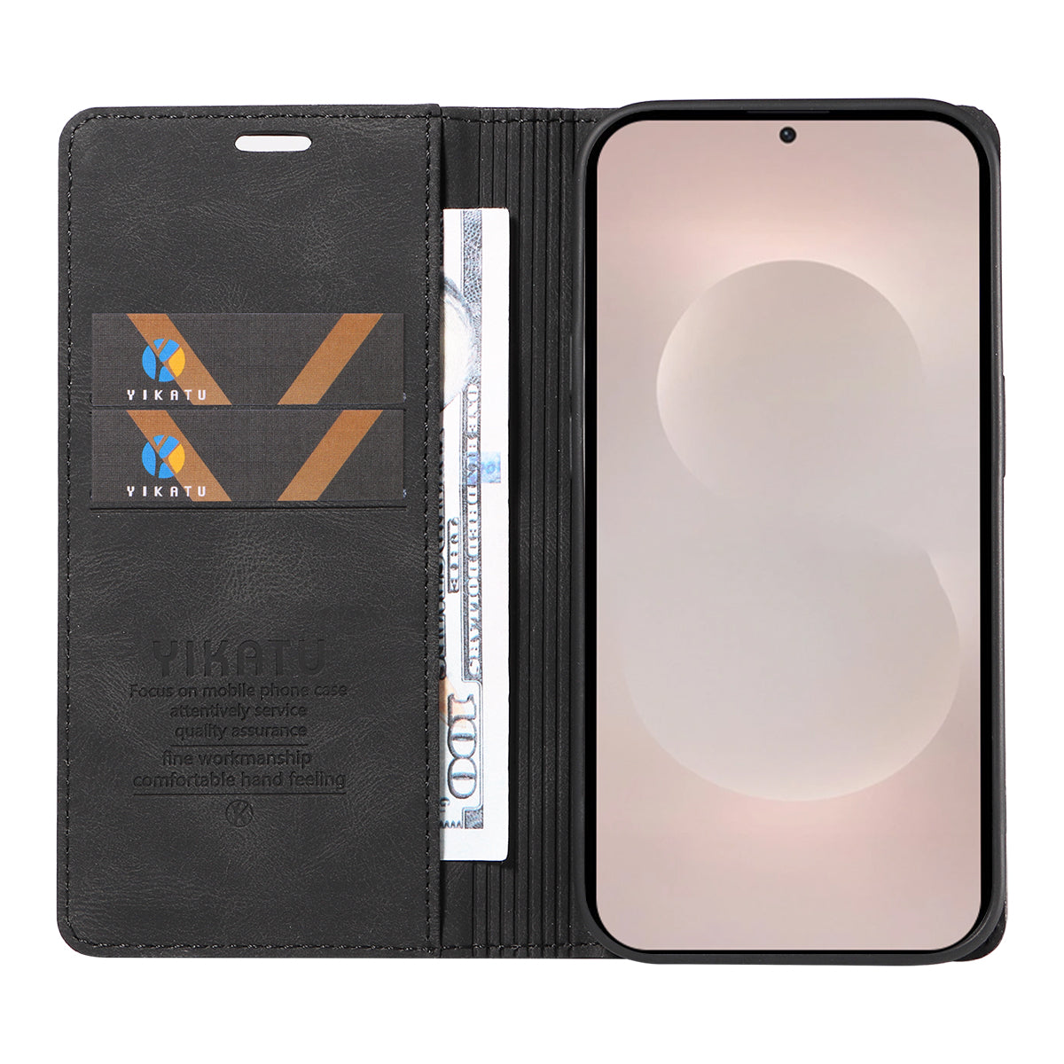 For-Samsung-Galaxy-S26-Edge-Leather-Cover-YIKATU-YK-004-Skin-Touch-Wallet-Phone-Cases-Black