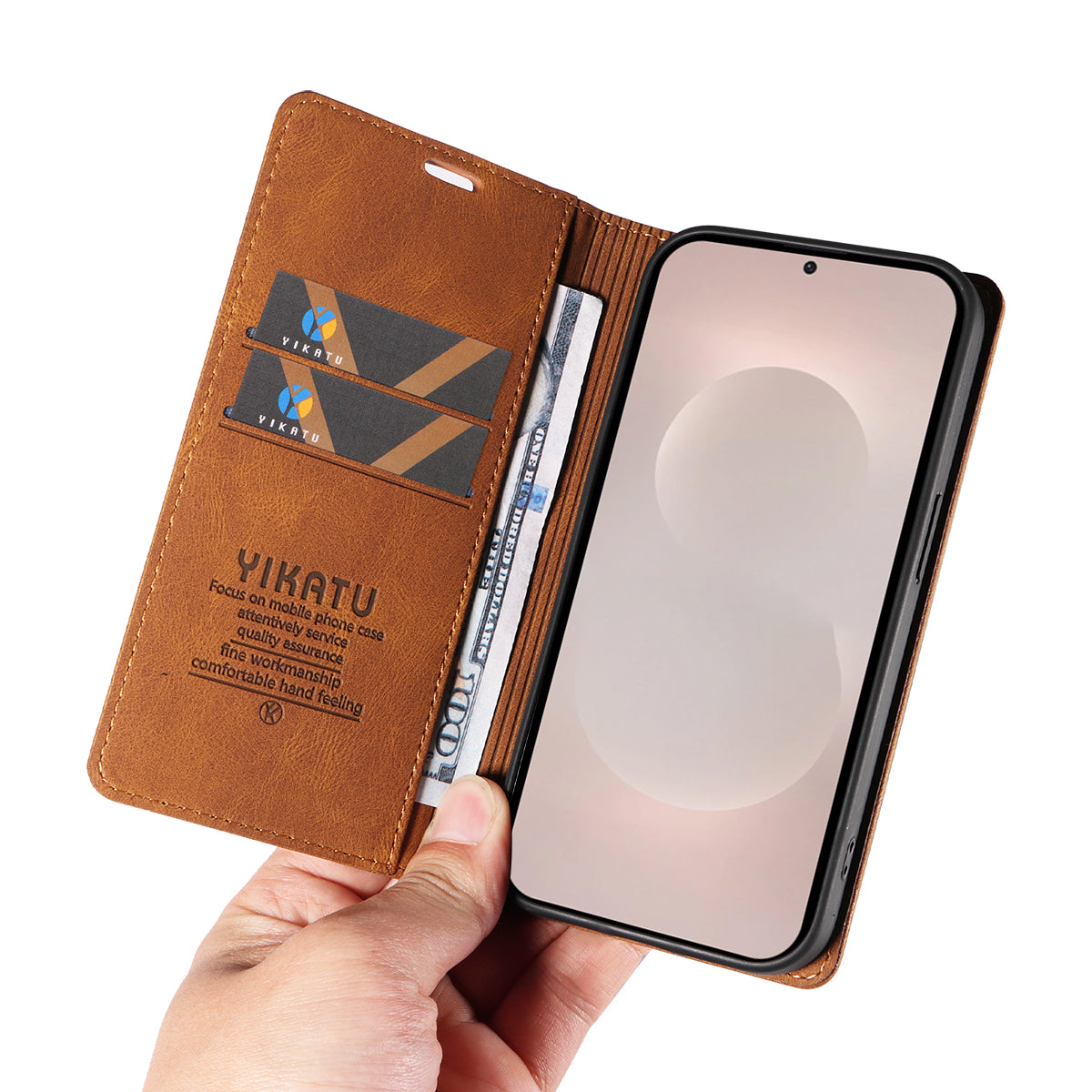 For-Samsung-Galaxy-S26-Edge-Leather-Cover-YIKATU-YK-004-Skin-Touch-Wallet-Phone-Cases-Brown