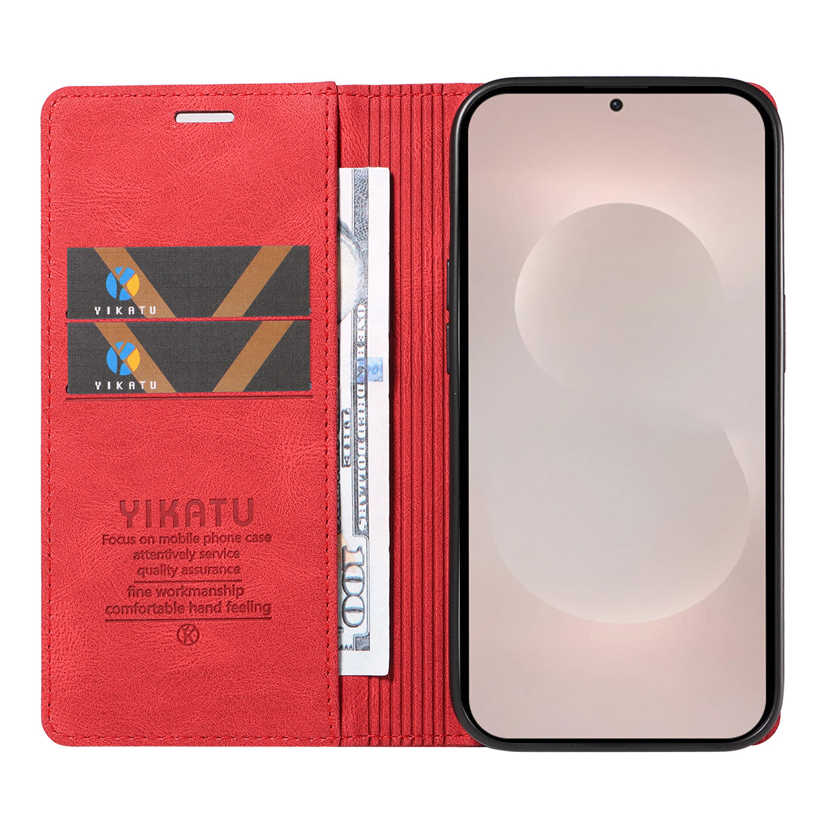 For-Samsung-Galaxy-S26-Edge-Leather-Cover-YIKATU-YK-004-Skin-Touch-Wallet-Phone-Cases-Red