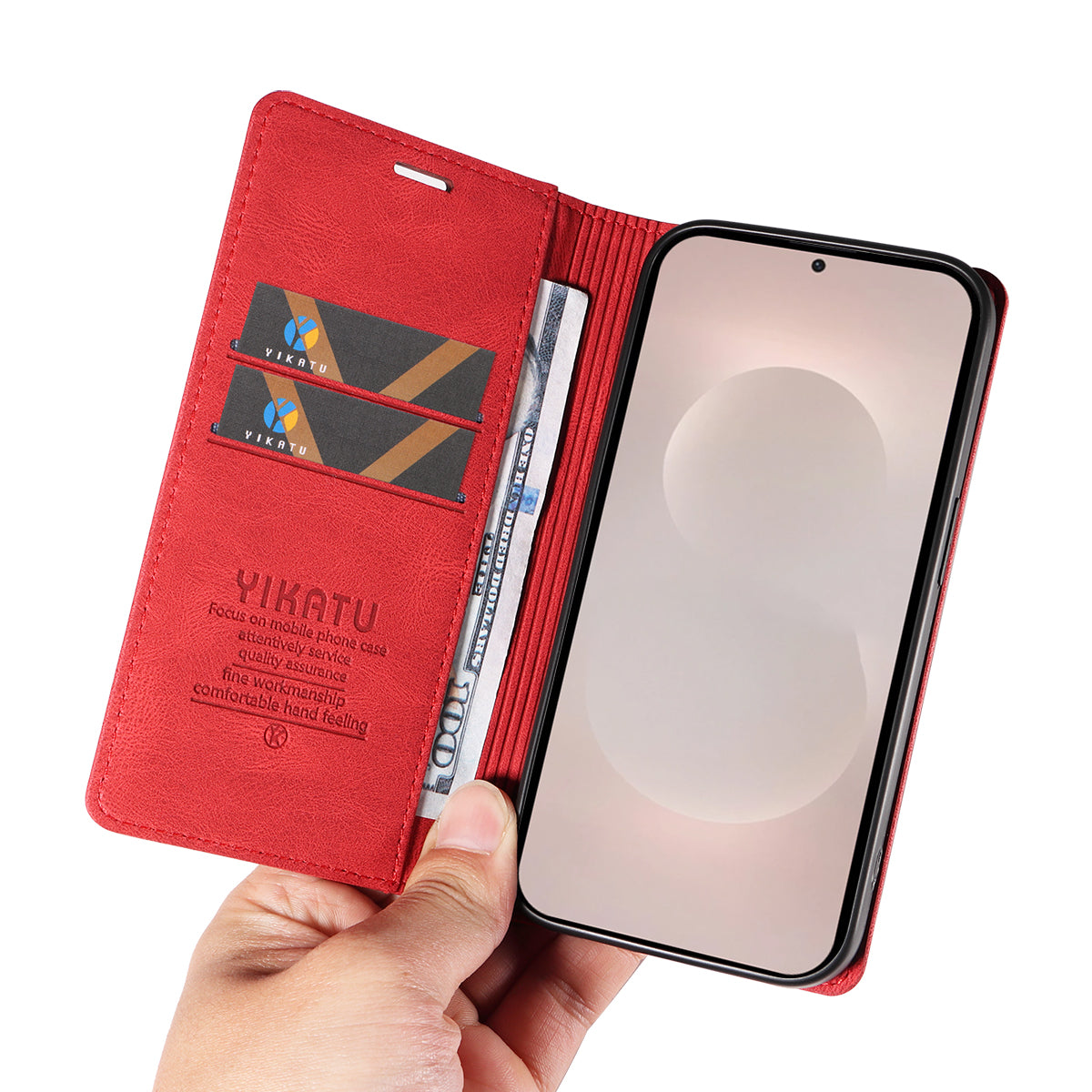 For-Samsung-Galaxy-S26-Edge-Leather-Cover-YIKATU-YK-004-Skin-Touch-Wallet-Phone-Cases-Red