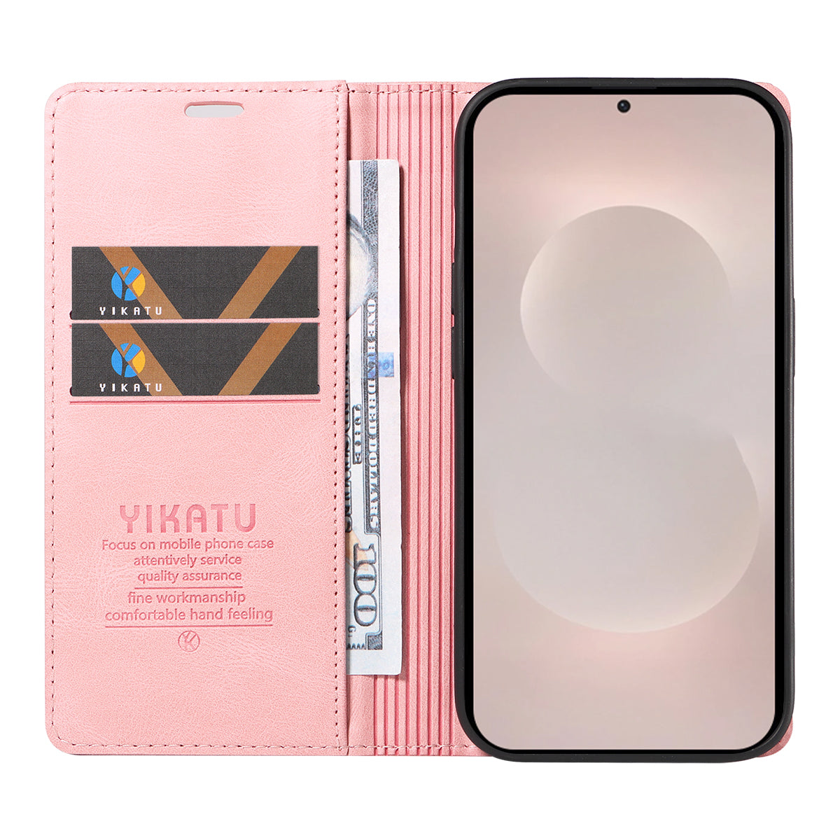 For-Samsung-Galaxy-S26-Edge-Leather-Cover-YIKATU-YK-004-Skin-Touch-Wallet-Phone-Cases-Pink