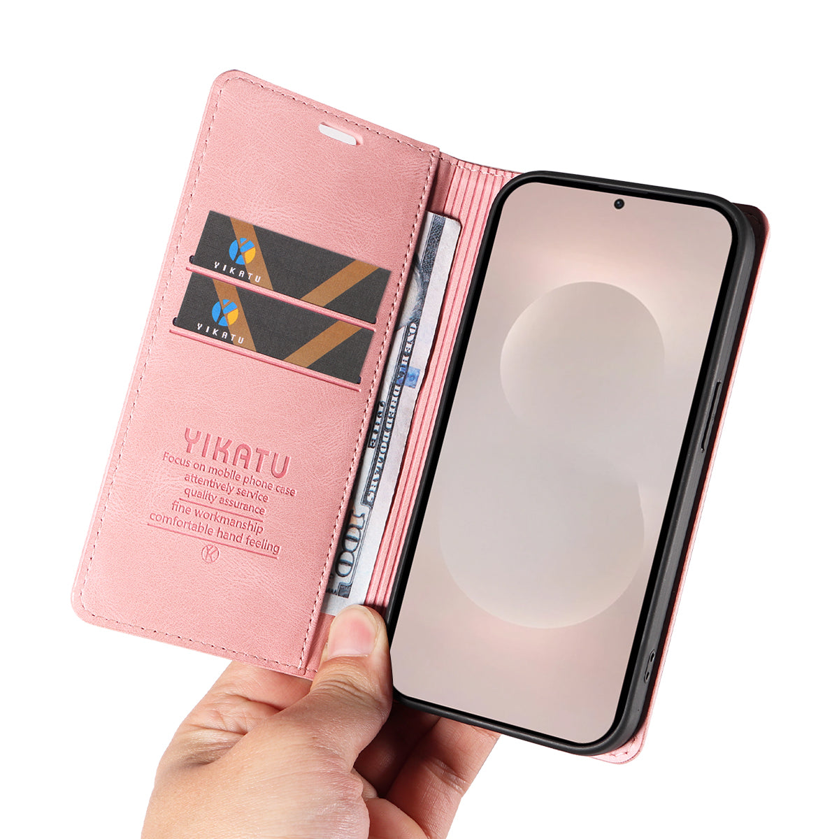For-Samsung-Galaxy-S26-Edge-Leather-Cover-YIKATU-YK-004-Skin-Touch-Wallet-Phone-Cases-Pink