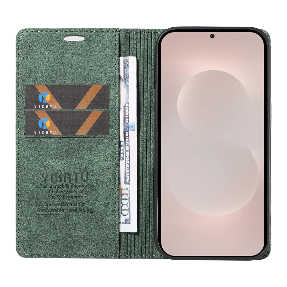 For-Samsung-Galaxy-S26-Edge-Leather-Cover-YIKATU-YK-004-Skin-Touch-Wallet-Phone-Cases-Green