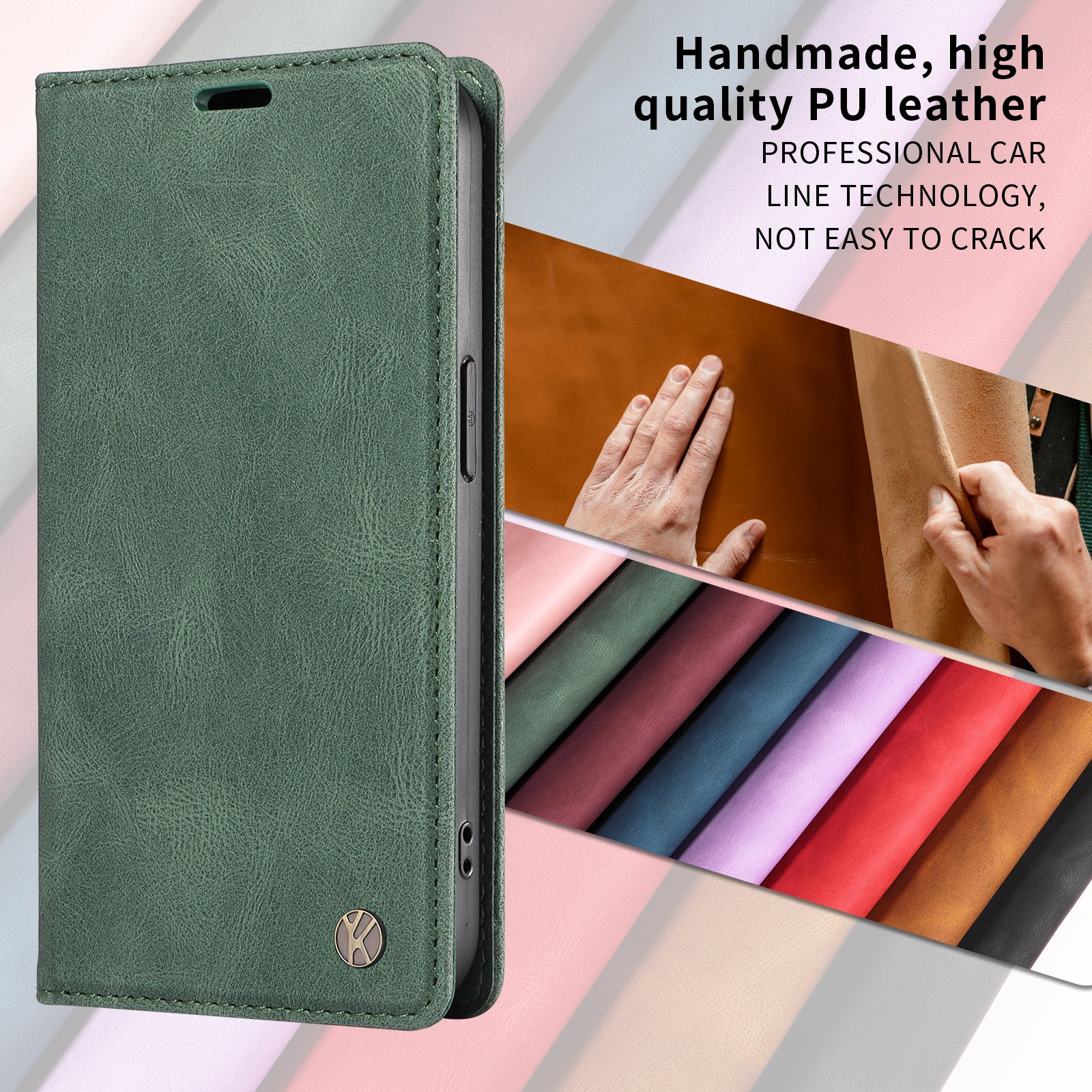 For-Samsung-Galaxy-S26-Edge-Leather-Cover-YIKATU-YK-004-Skin-Touch-Wallet-Phone-Cases-Green