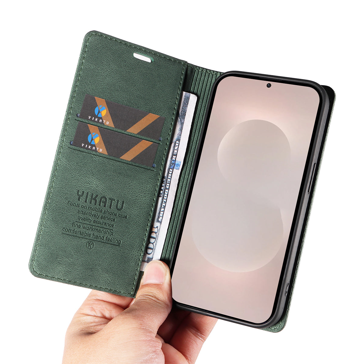 For-Samsung-Galaxy-S26-Edge-Leather-Cover-YIKATU-YK-004-Skin-Touch-Wallet-Phone-Cases-Green