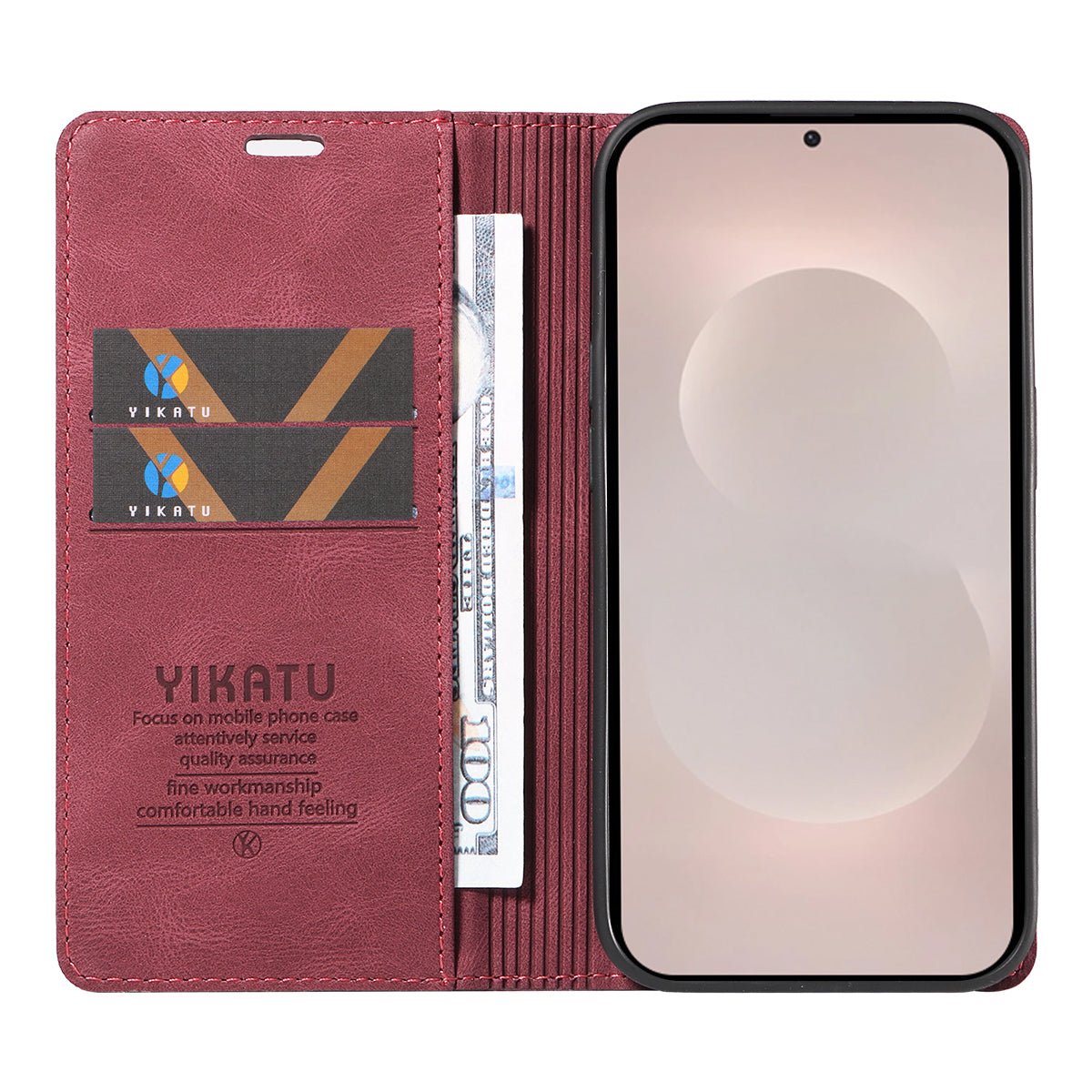 For-Samsung-Galaxy-S26-Edge-Leather-Cover-YIKATU-YK-004-Skin-Touch-Wallet-Phone-Cases-Wine-Red