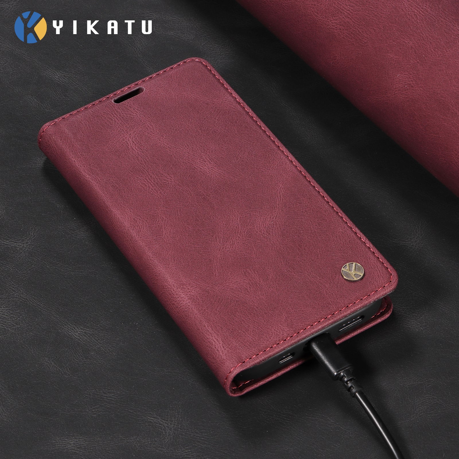 For-Samsung-Galaxy-S26-Edge-Leather-Cover-YIKATU-YK-004-Skin-Touch-Wallet-Phone-Cases-Wine-Red