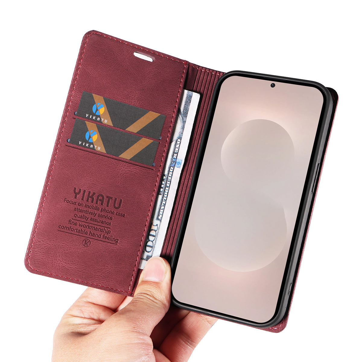 For-Samsung-Galaxy-S26-Edge-Leather-Cover-YIKATU-YK-004-Skin-Touch-Wallet-Phone-Cases-Wine-Red