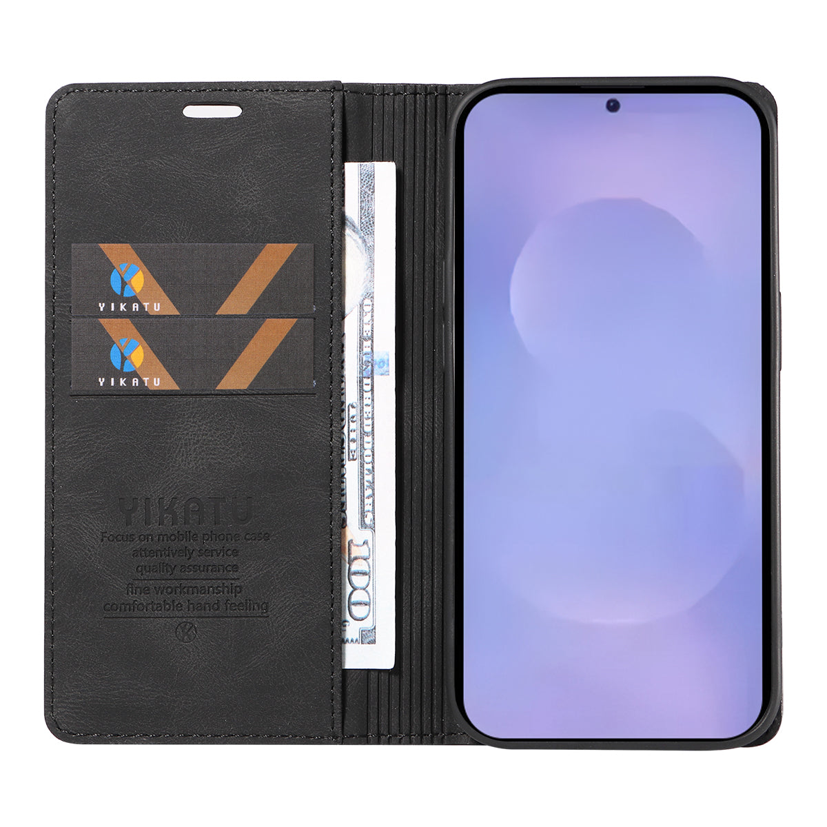 For-Samsung-Galaxy-S26-/-S26-Pro-Leather-Cover-YIKATU-YK-004-Skin-Touch-Wallet-Phone-Cases-Black