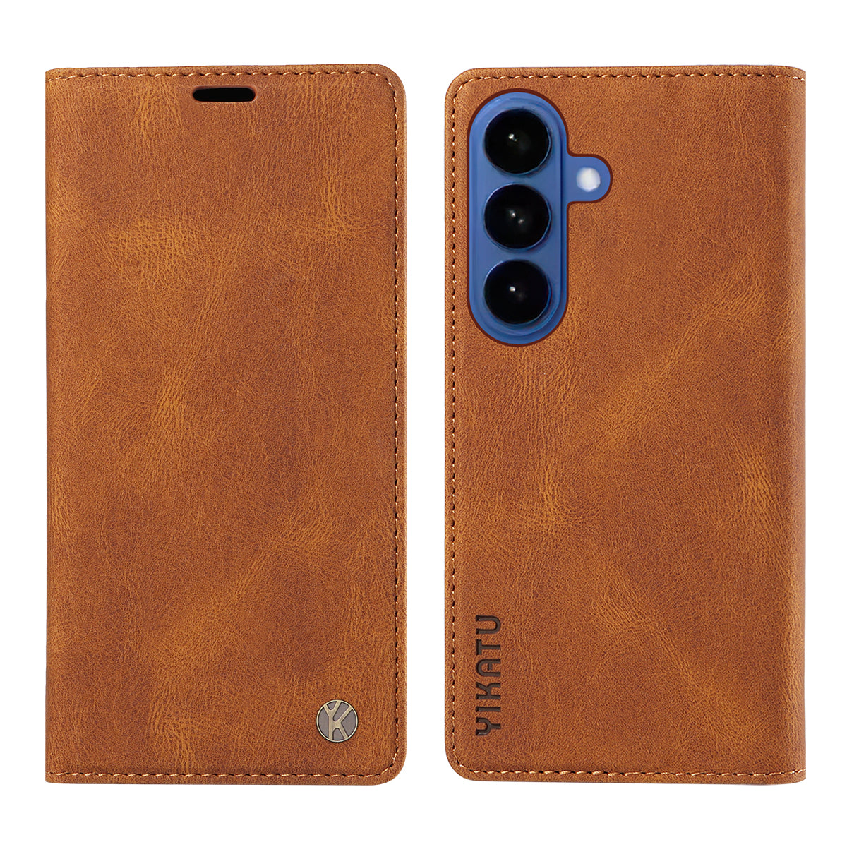 For-Samsung-Galaxy-S26-/-S26-Pro-Leather-Cover-YIKATU-YK-004-Skin-Touch-Wallet-Phone-Cases-Brown