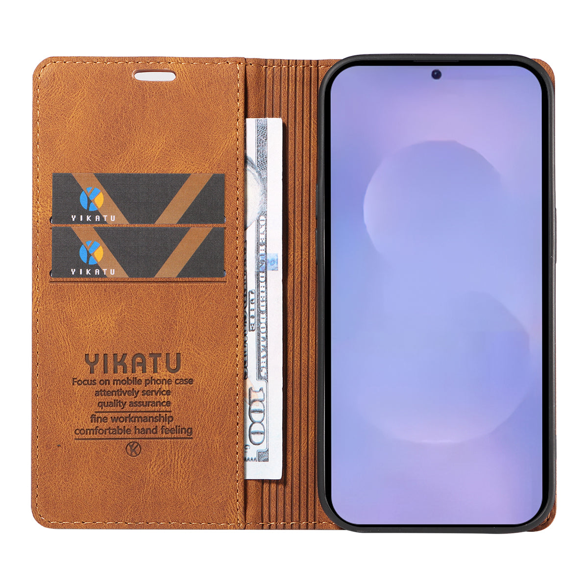 For-Samsung-Galaxy-S26-/-S26-Pro-Leather-Cover-YIKATU-YK-004-Skin-Touch-Wallet-Phone-Cases-Brown