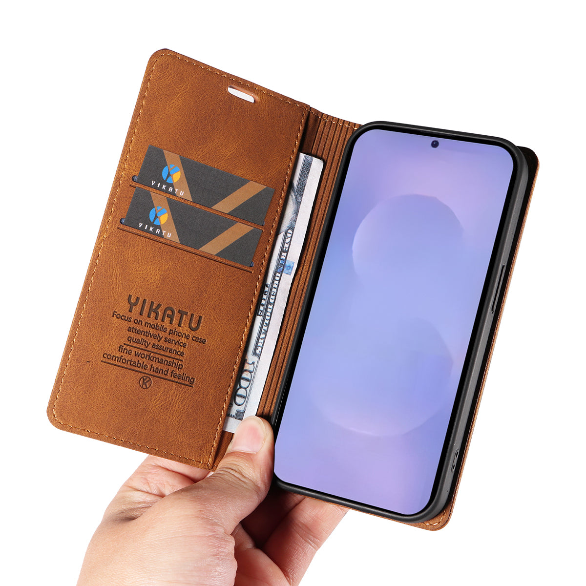 For-Samsung-Galaxy-S26-/-S26-Pro-Leather-Cover-YIKATU-YK-004-Skin-Touch-Wallet-Phone-Cases-Brown