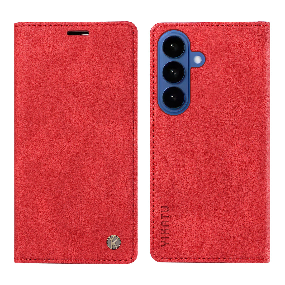 For-Samsung-Galaxy-S26-/-S26-Pro-Leather-Cover-YIKATU-YK-004-Skin-Touch-Wallet-Phone-Cases-Red