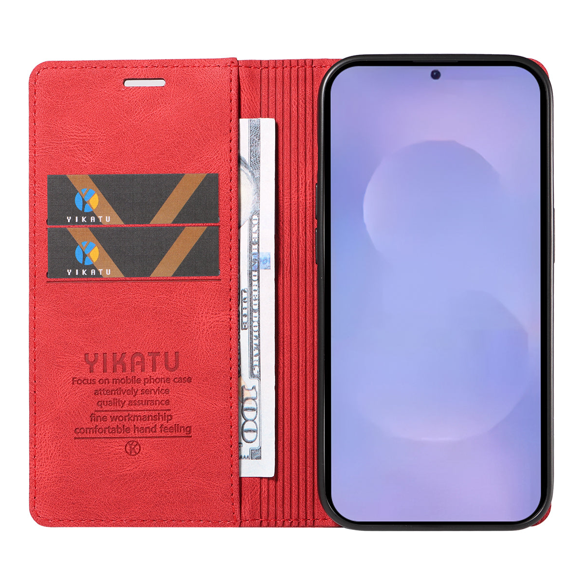 For-Samsung-Galaxy-S26-/-S26-Pro-Leather-Cover-YIKATU-YK-004-Skin-Touch-Wallet-Phone-Cases-Red
