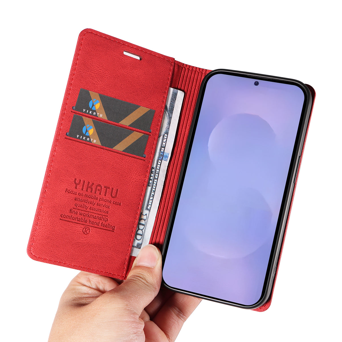 For-Samsung-Galaxy-S26-/-S26-Pro-Leather-Cover-YIKATU-YK-004-Skin-Touch-Wallet-Phone-Cases-Red
