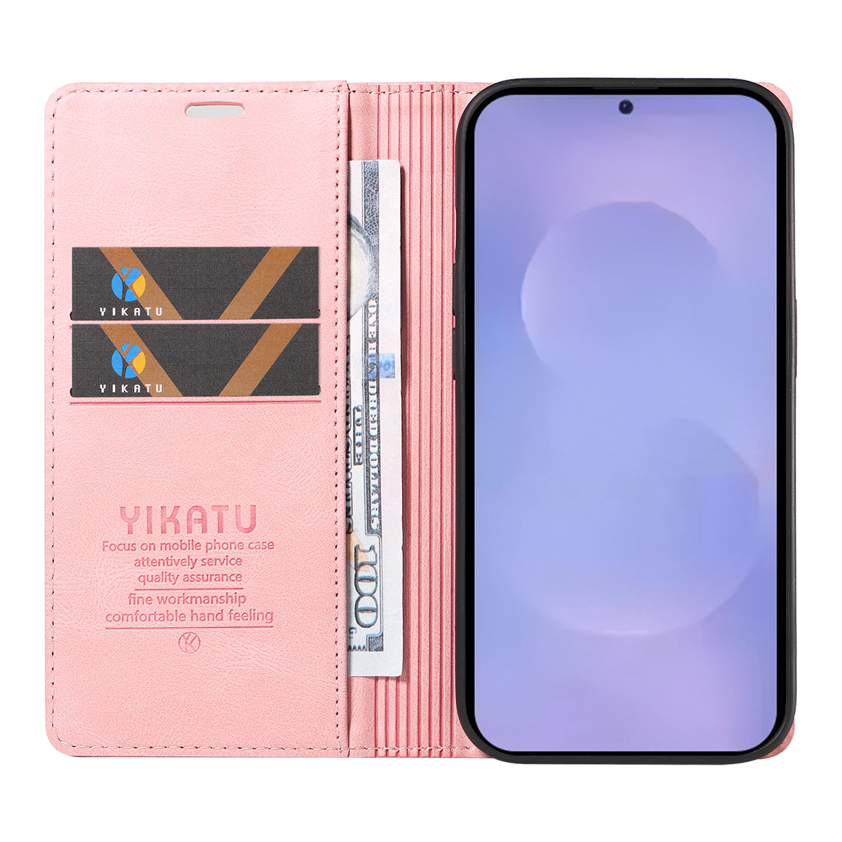 For-Samsung-Galaxy-S26-/-S26-Pro-Leather-Cover-YIKATU-YK-004-Skin-Touch-Wallet-Phone-Cases-Pink
