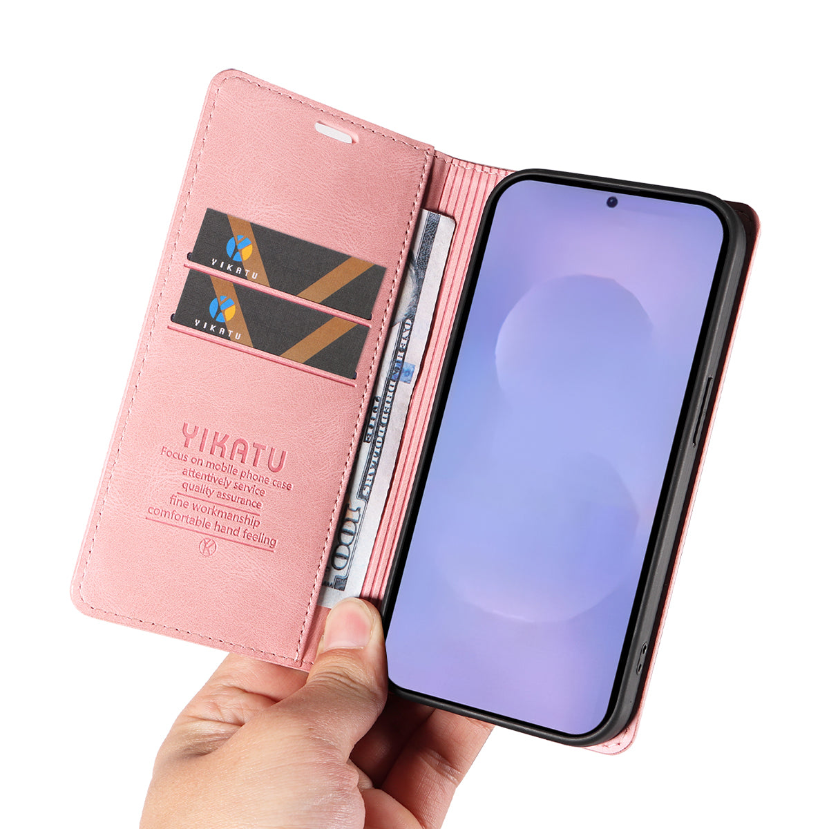 For-Samsung-Galaxy-S26-/-S26-Pro-Leather-Cover-YIKATU-YK-004-Skin-Touch-Wallet-Phone-Cases-Pink