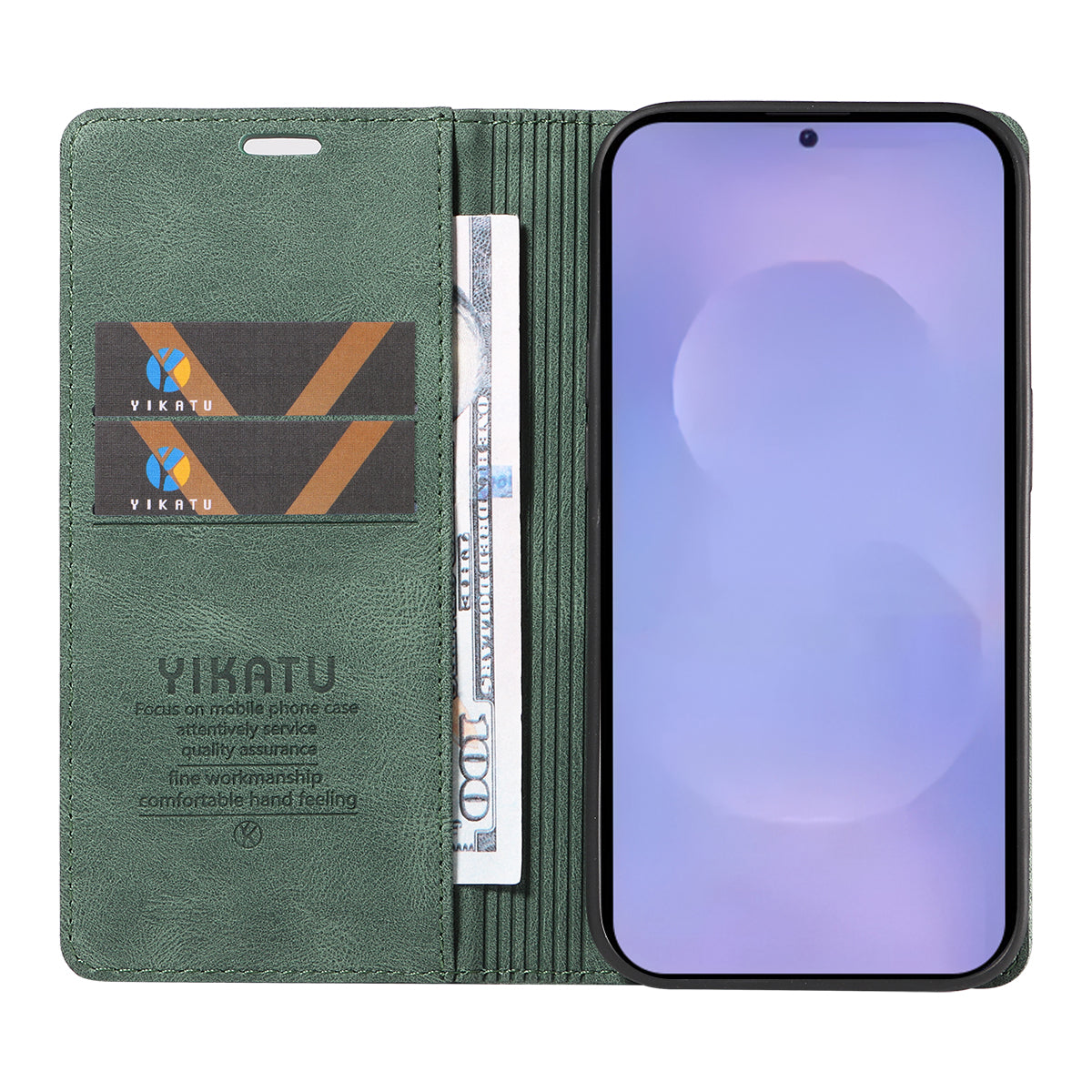 For-Samsung-Galaxy-S26-/-S26-Pro-Leather-Cover-YIKATU-YK-004-Skin-Touch-Wallet-Phone-Cases-Green