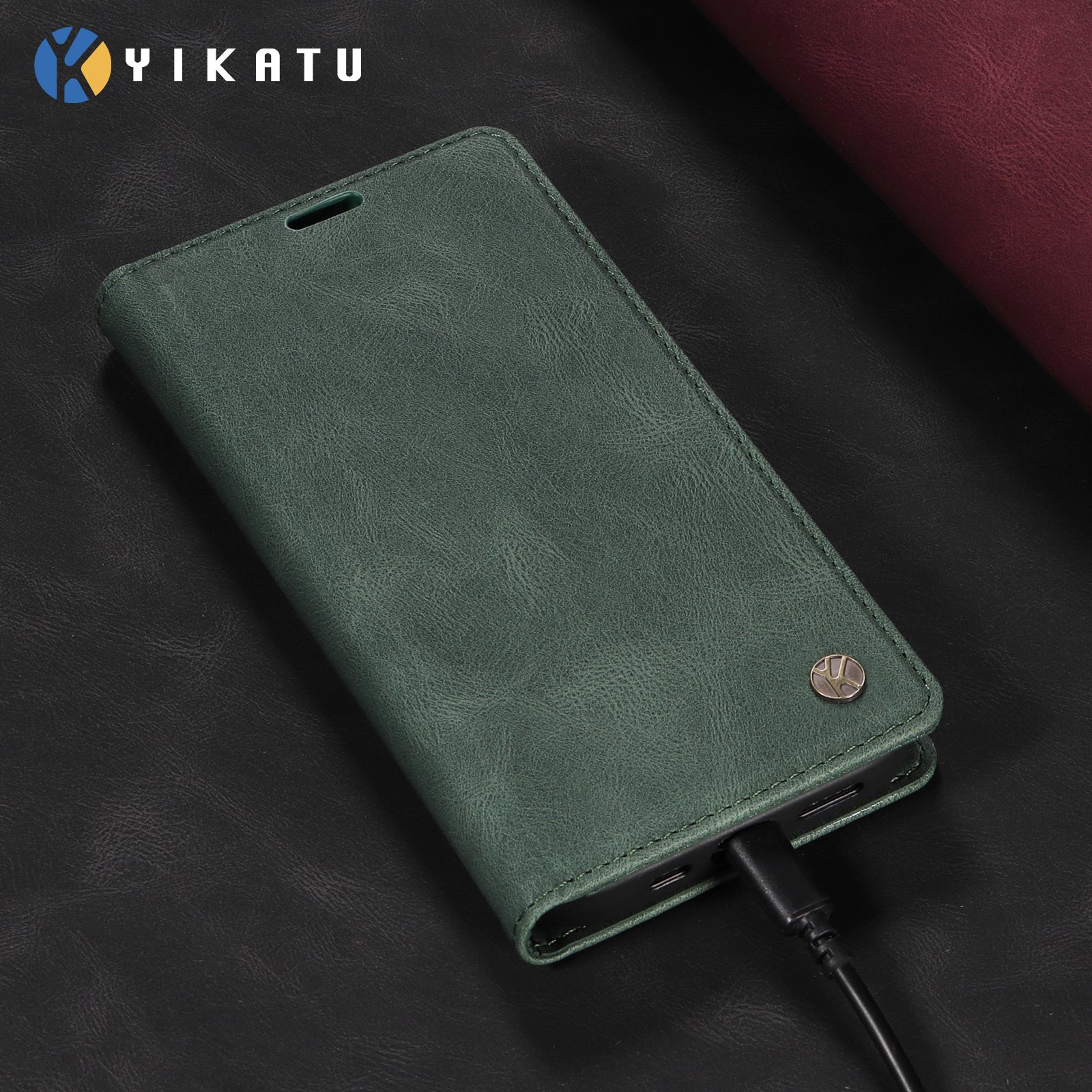 For-Samsung-Galaxy-S26-/-S26-Pro-Leather-Cover-YIKATU-YK-004-Skin-Touch-Wallet-Phone-Cases-Green