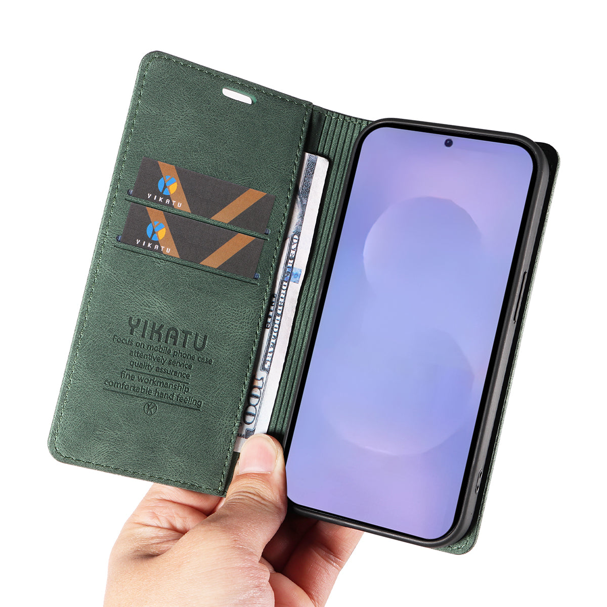 For-Samsung-Galaxy-S26-/-S26-Pro-Leather-Cover-YIKATU-YK-004-Skin-Touch-Wallet-Phone-Cases-Green