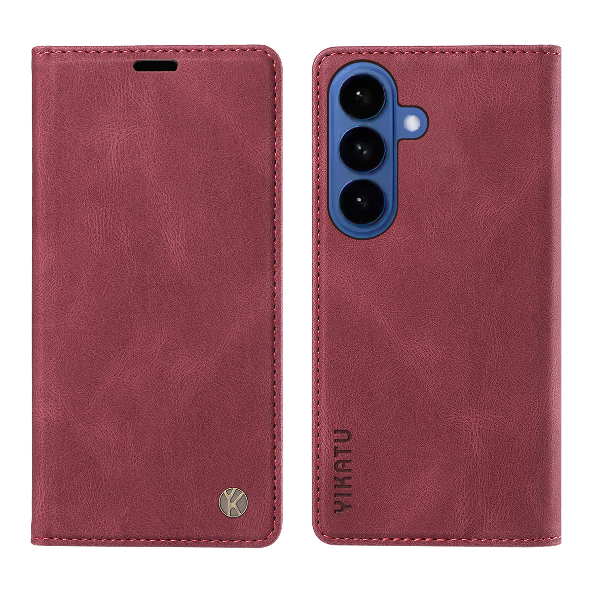 For-Samsung-Galaxy-S26-/-S26-Pro-Leather-Cover-YIKATU-YK-004-Skin-Touch-Wallet-Phone-Cases-Wine-Red