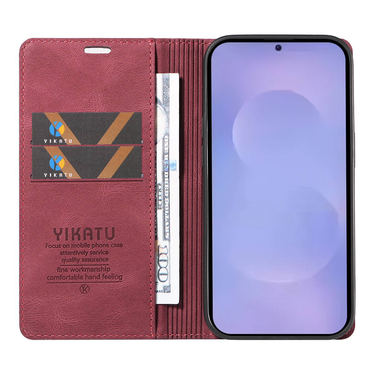 For-Samsung-Galaxy-S26-/-S26-Pro-Leather-Cover-YIKATU-YK-004-Skin-Touch-Wallet-Phone-Cases-Wine-Red