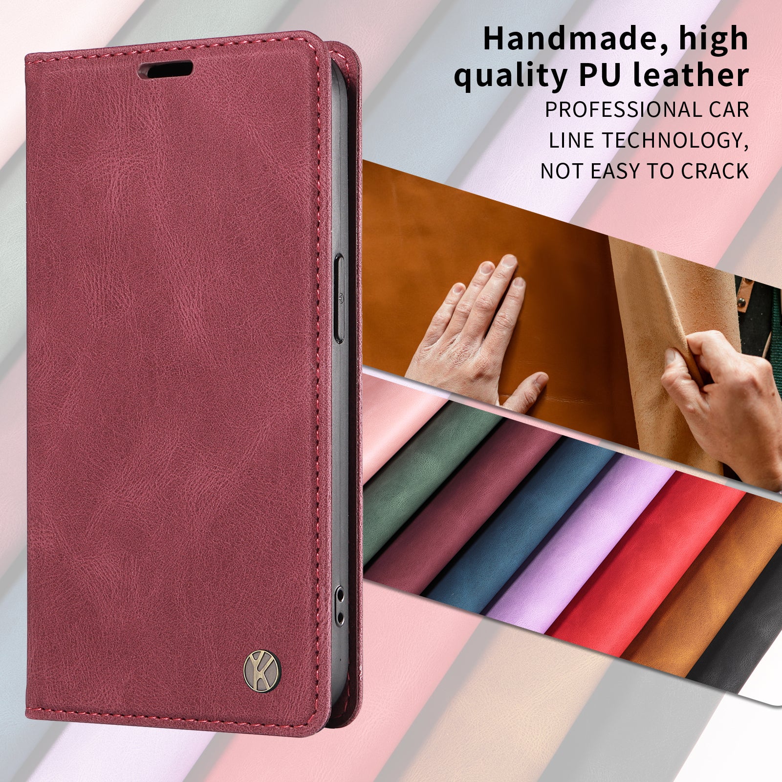 For-Samsung-Galaxy-S26-/-S26-Pro-Leather-Cover-YIKATU-YK-004-Skin-Touch-Wallet-Phone-Cases-Wine-Red