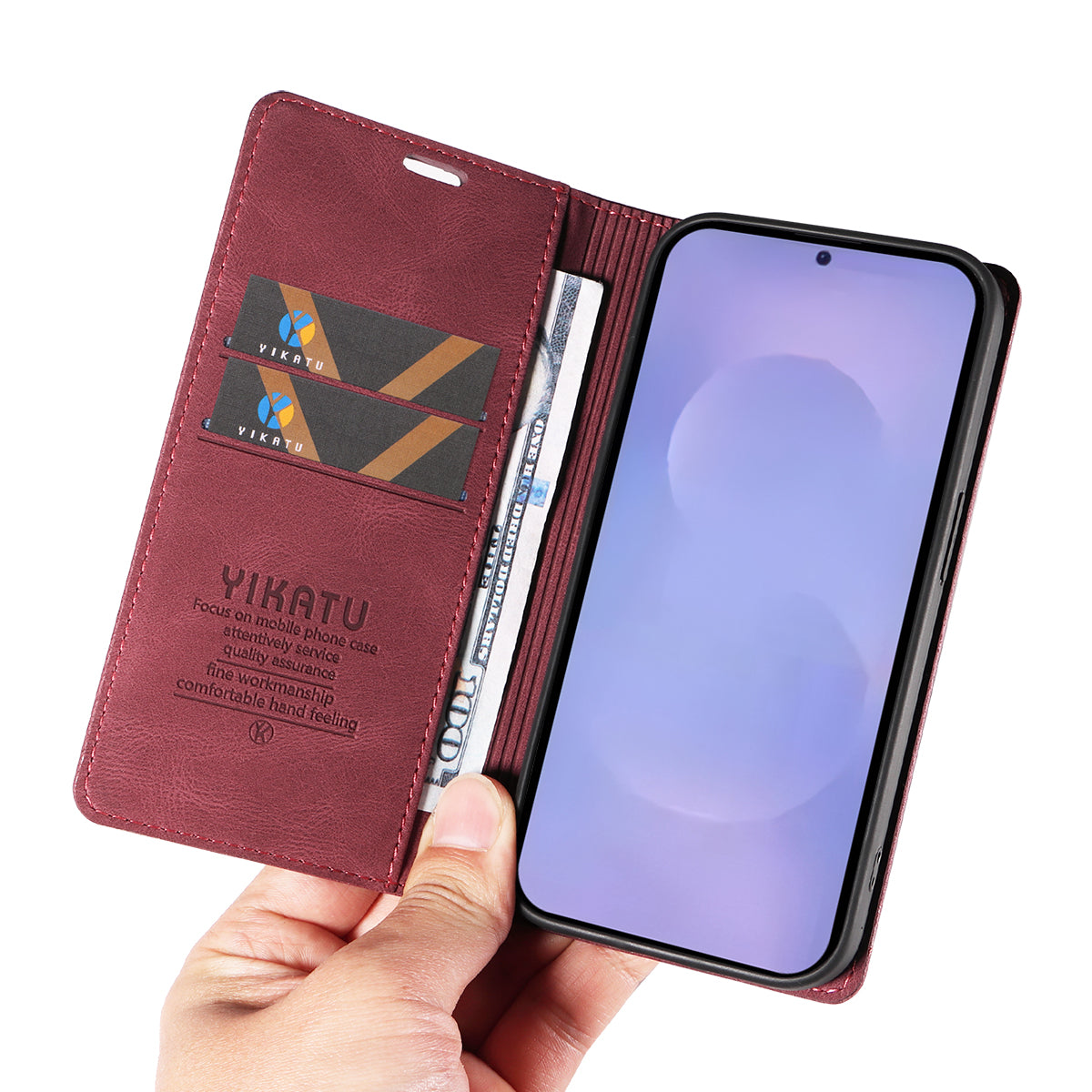 For-Samsung-Galaxy-S26-/-S26-Pro-Leather-Cover-YIKATU-YK-004-Skin-Touch-Wallet-Phone-Cases-Wine-Red