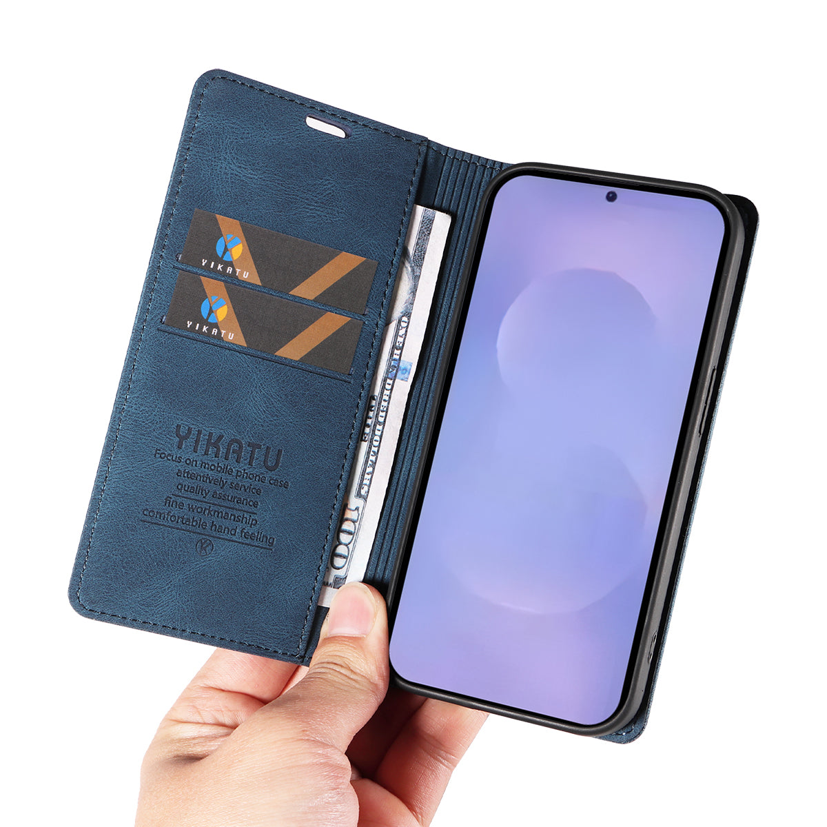 For-Samsung-Galaxy-S26-/-S26-Pro-Leather-Cover-YIKATU-YK-004-Skin-Touch-Wallet-Phone-Cases-Blue
