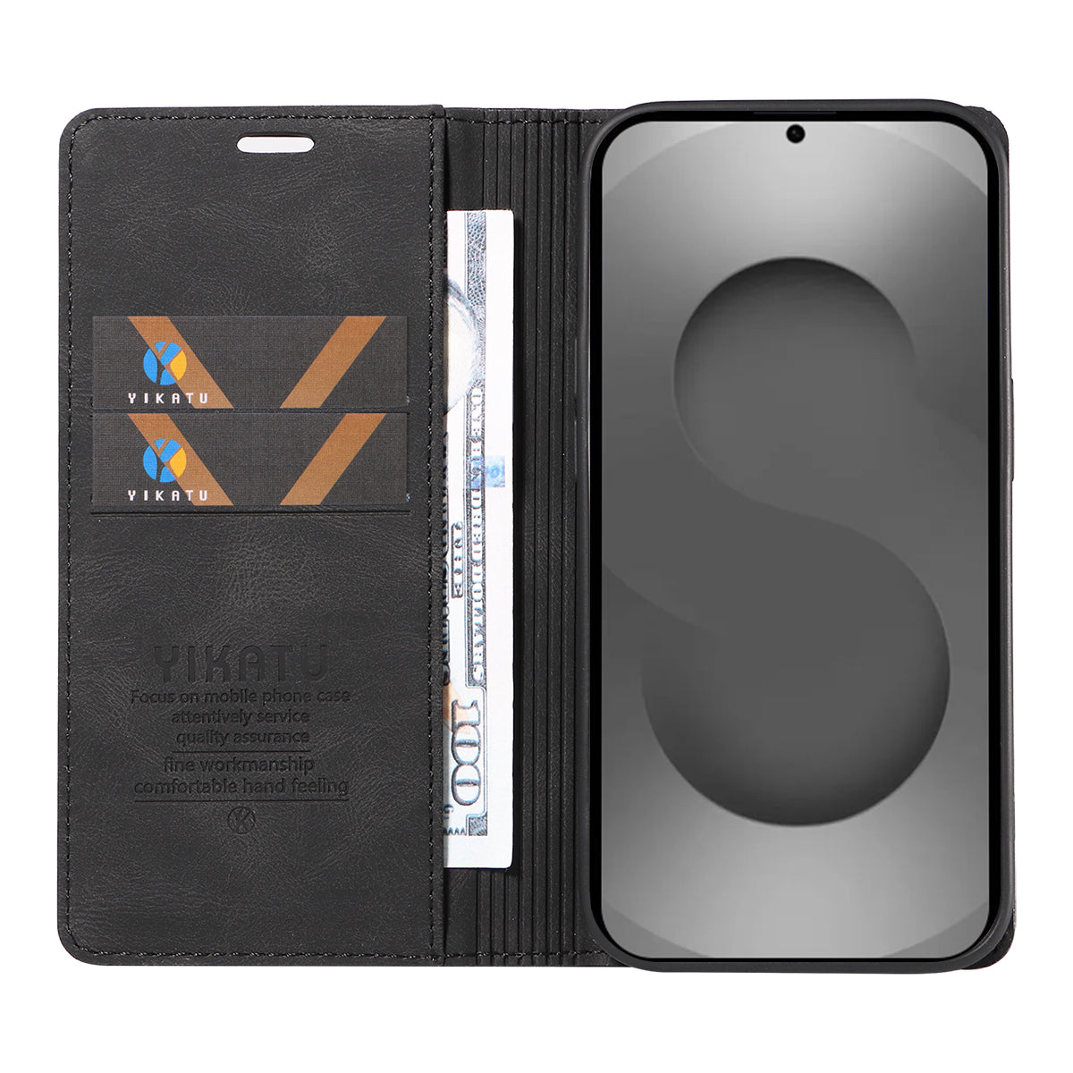 For-Samsung-Galaxy-S26-Ultra-Leather-Cover-YIKATU-YK-004-Skin-Touch-Wallet-Phone-Cases-Black