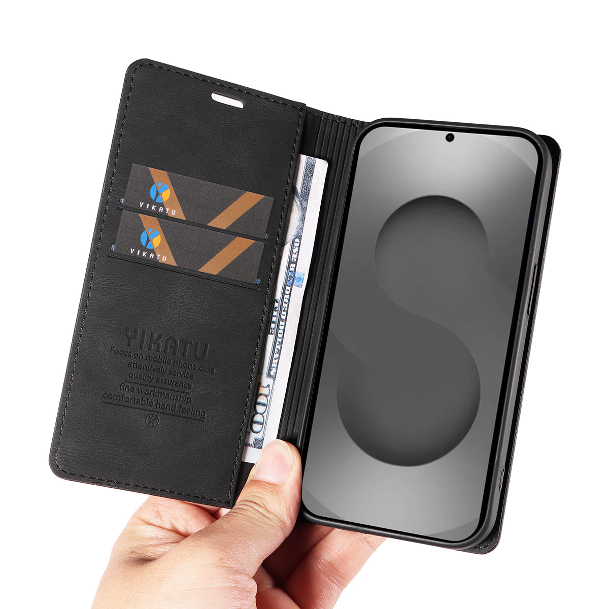 For-Samsung-Galaxy-S26-Ultra-Leather-Cover-YIKATU-YK-004-Skin-Touch-Wallet-Phone-Cases-Black