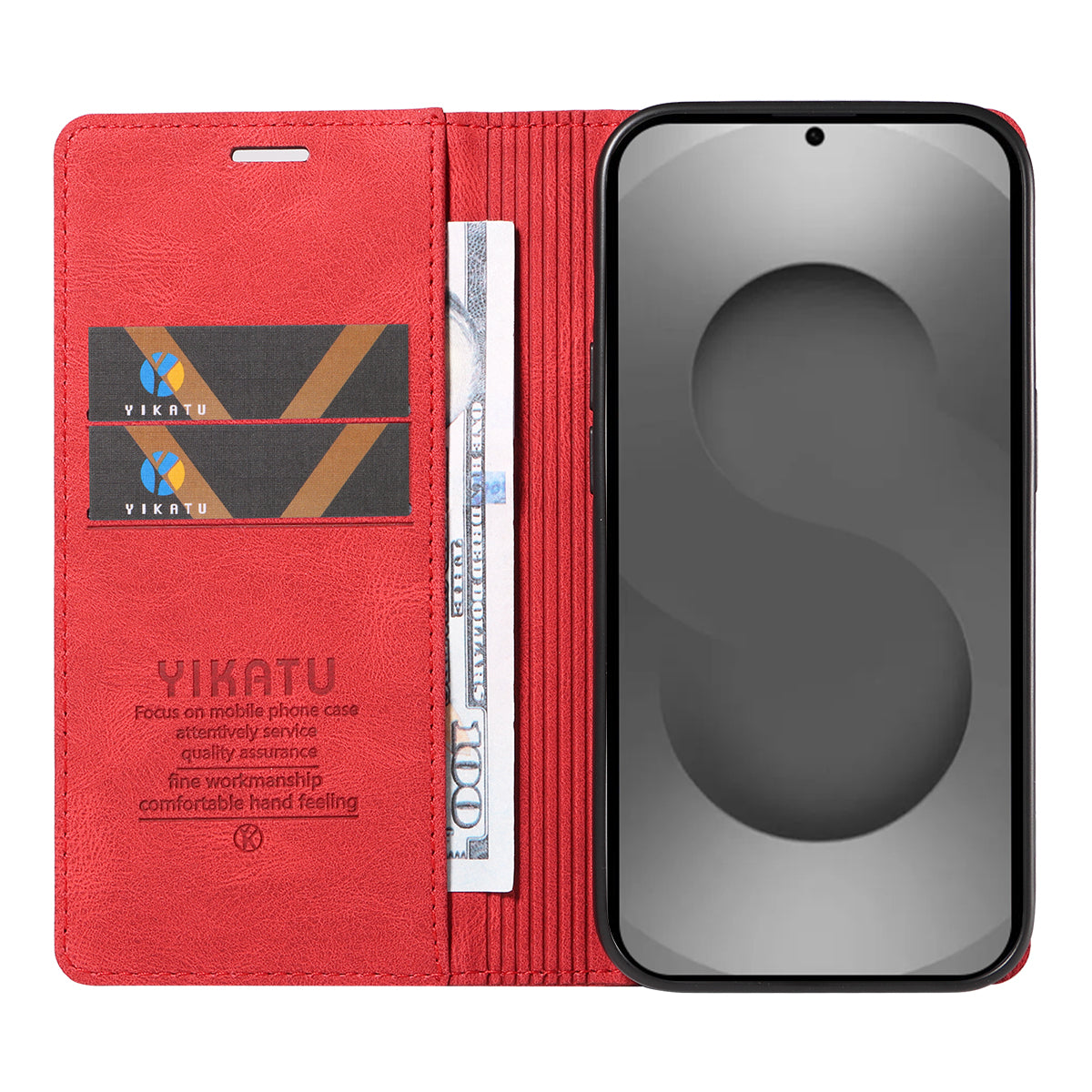 For-Samsung-Galaxy-S26-Ultra-Leather-Cover-YIKATU-YK-004-Skin-Touch-Wallet-Phone-Cases-Red