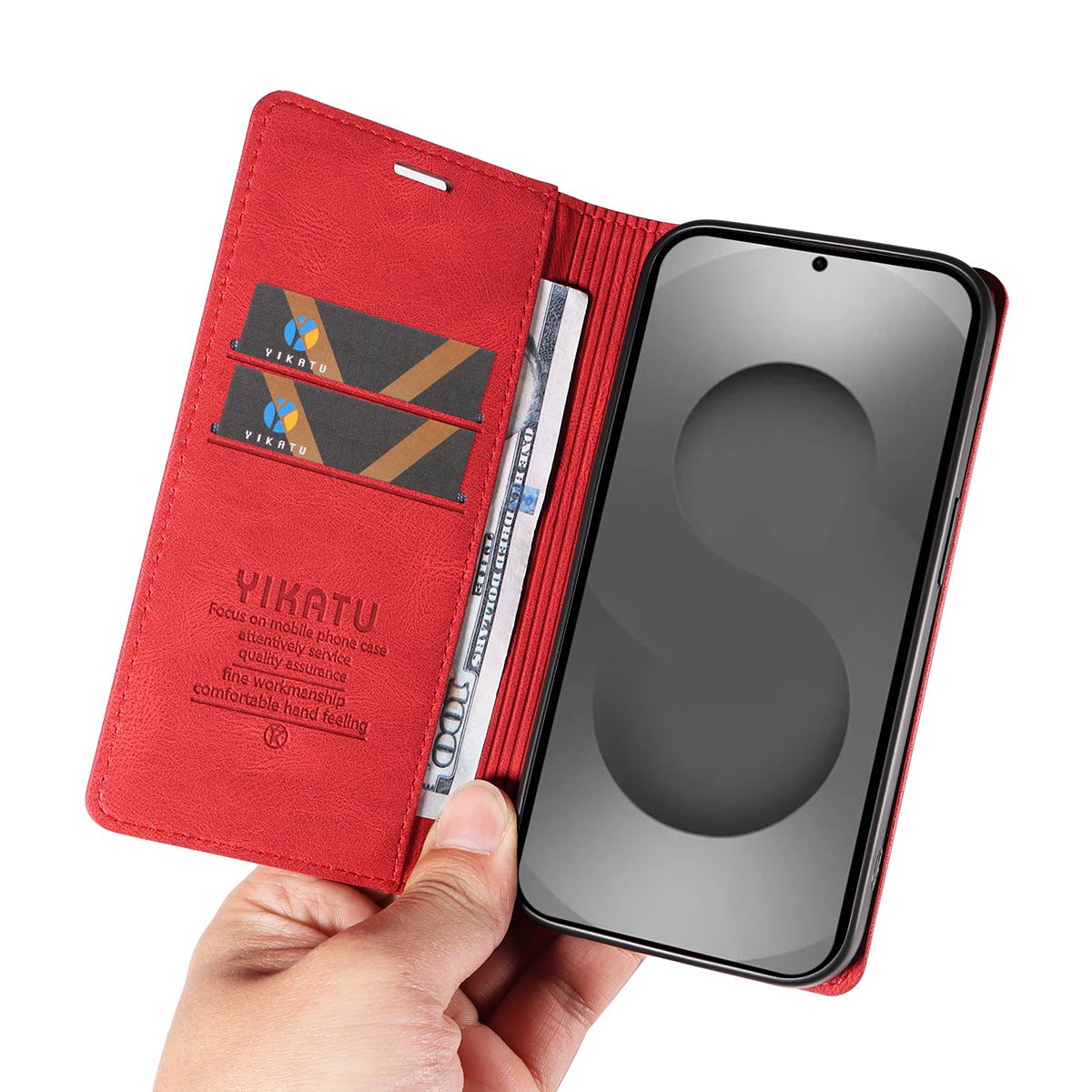 For-Samsung-Galaxy-S26-Ultra-Leather-Cover-YIKATU-YK-004-Skin-Touch-Wallet-Phone-Cases-Red
