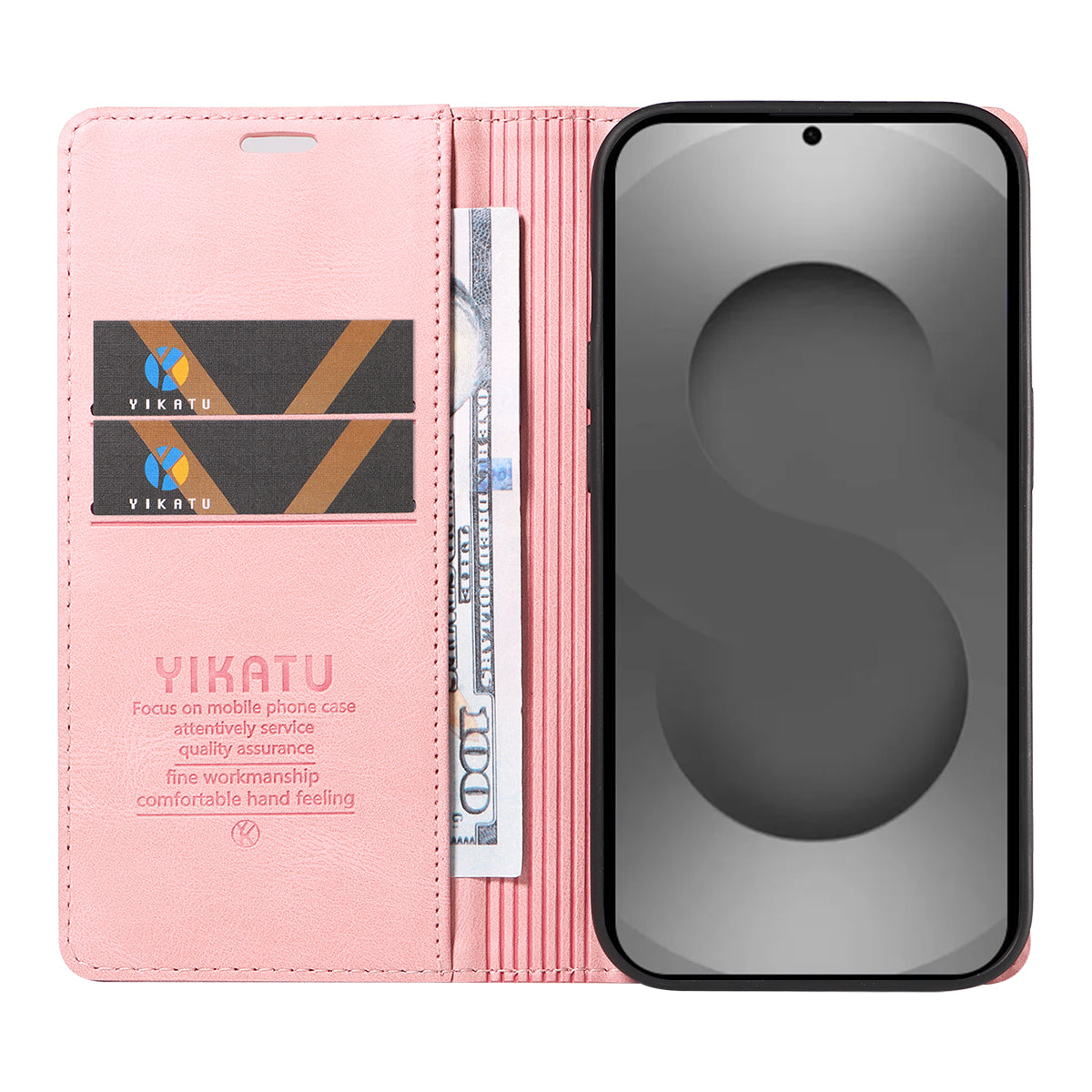 For-Samsung-Galaxy-S26-Ultra-Leather-Cover-YIKATU-YK-004-Skin-Touch-Wallet-Phone-Cases-Pink