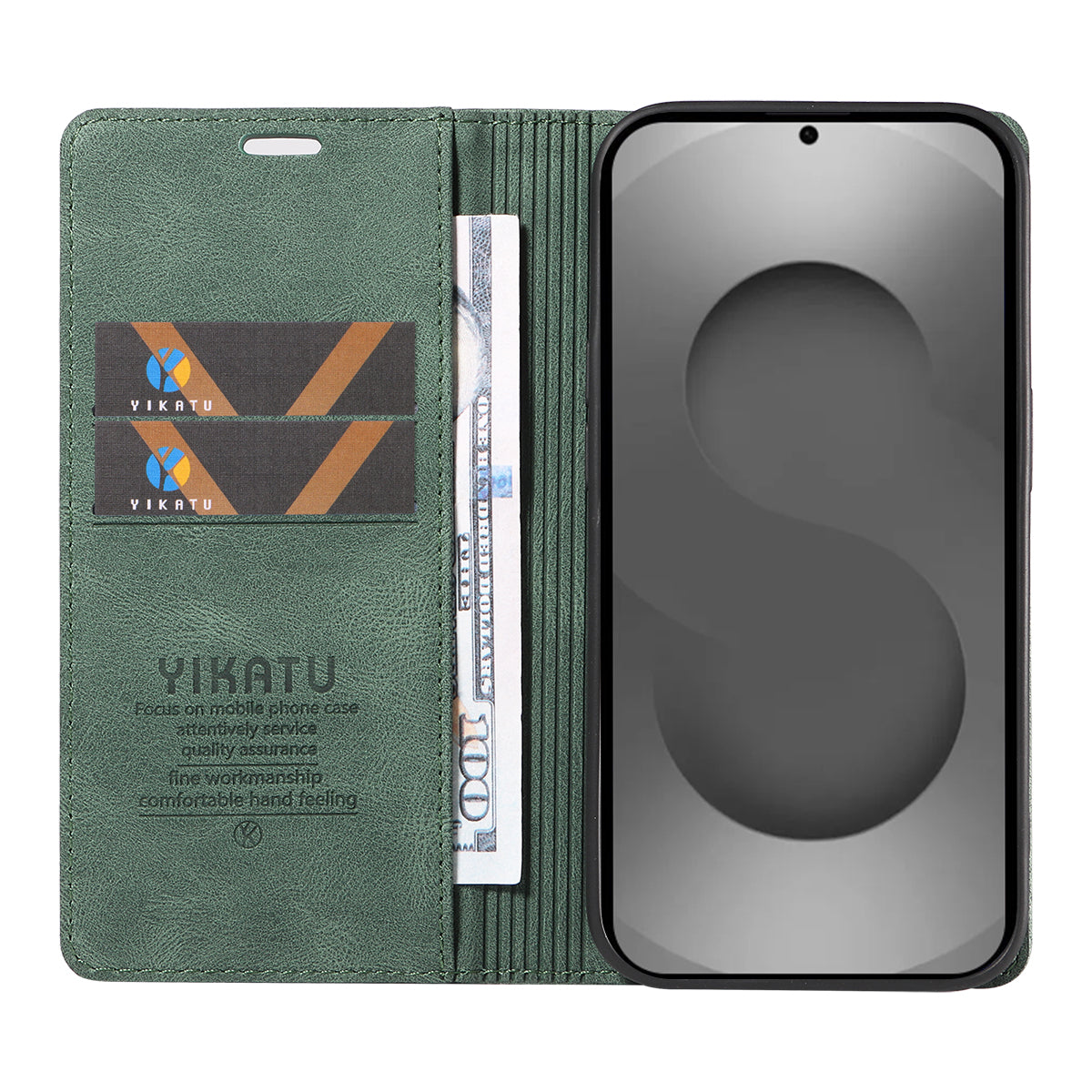 For-Samsung-Galaxy-S26-Ultra-Leather-Cover-YIKATU-YK-004-Skin-Touch-Wallet-Phone-Cases-Green