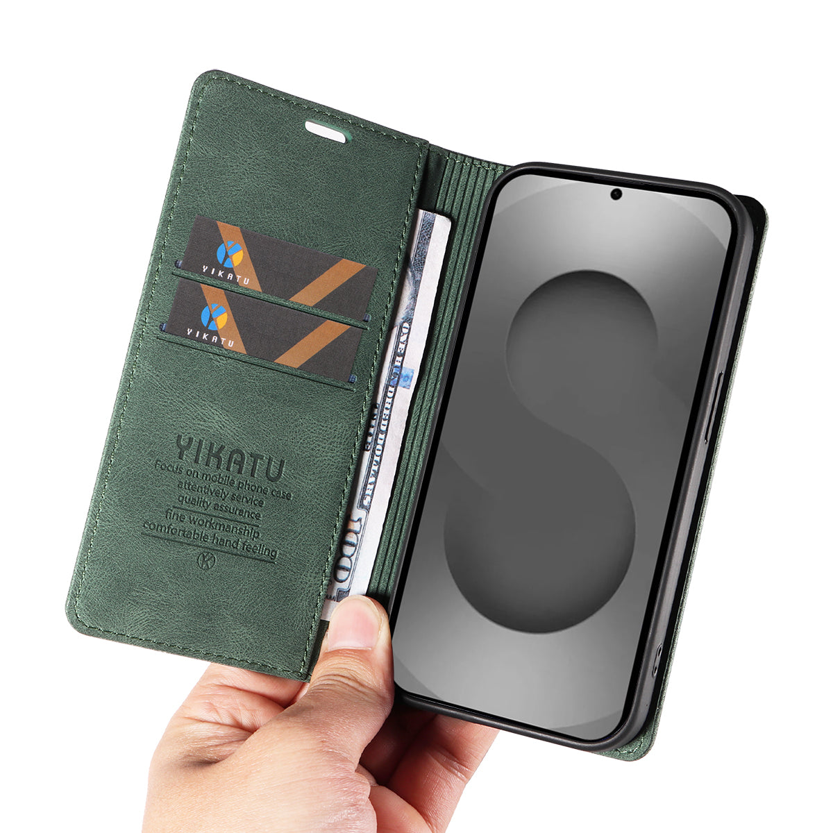 For-Samsung-Galaxy-S26-Ultra-Leather-Cover-YIKATU-YK-004-Skin-Touch-Wallet-Phone-Cases-Green