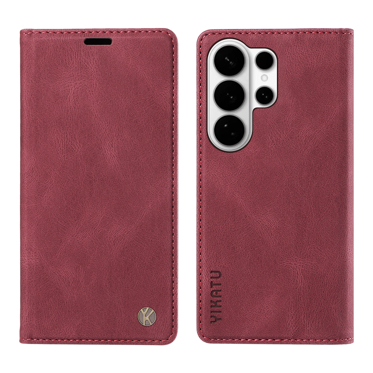 For-Samsung-Galaxy-S26-Ultra-Leather-Cover-YIKATU-YK-004-Skin-Touch-Wallet-Phone-Cases-Wine-Red