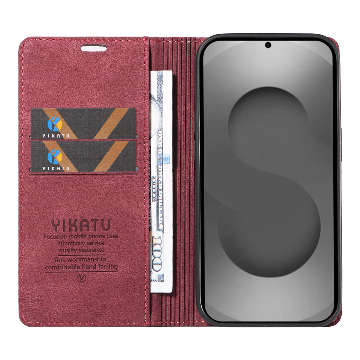For-Samsung-Galaxy-S26-Ultra-Leather-Cover-YIKATU-YK-004-Skin-Touch-Wallet-Phone-Cases-Wine-Red