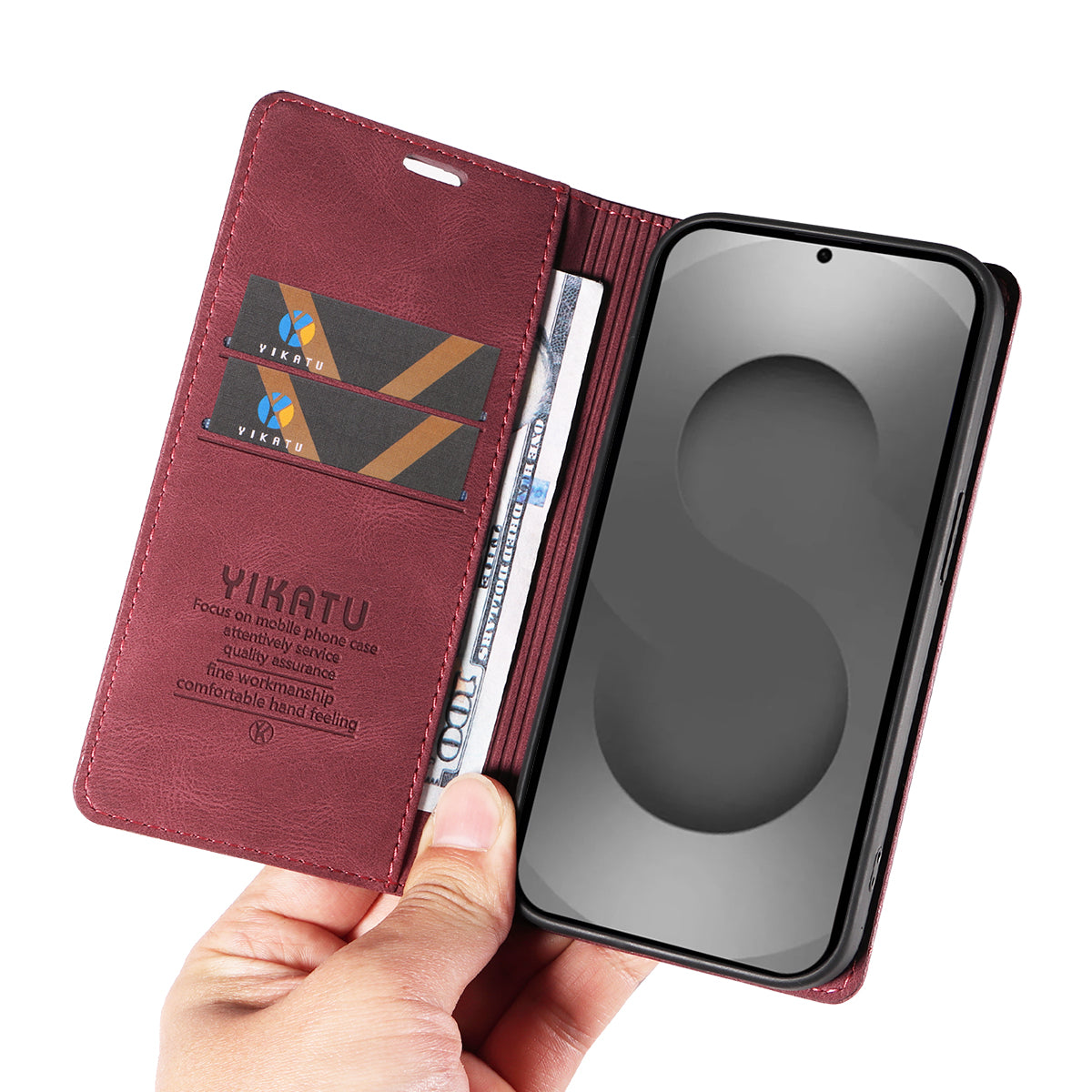 For-Samsung-Galaxy-S26-Ultra-Leather-Cover-YIKATU-YK-004-Skin-Touch-Wallet-Phone-Cases-Wine-Red
