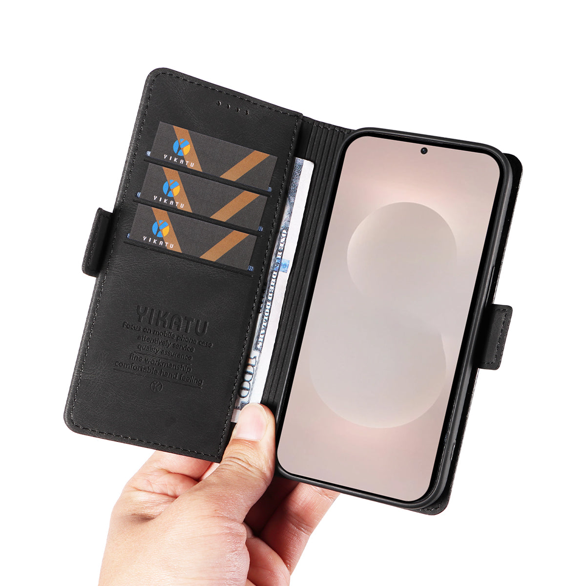 For-Samsung-Galaxy-S26-Edge-Leather-Case-YIKATU-YK-005-Skin-touch-Feeling-Wallet-Phone-Cover-Black